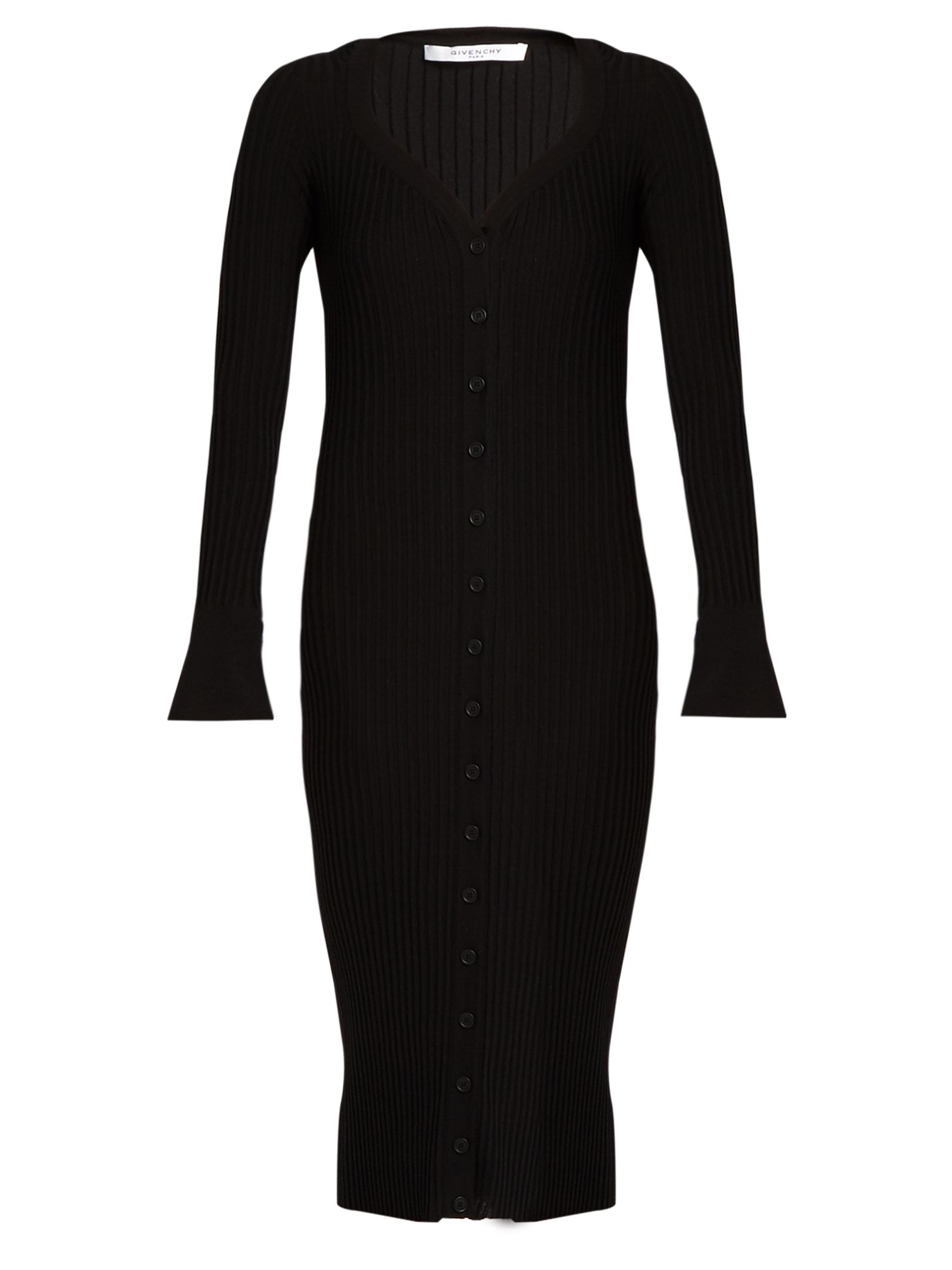 Givenchy Deep V-neck Ribbed-knit Wool Midi Dress in Black | Lyst