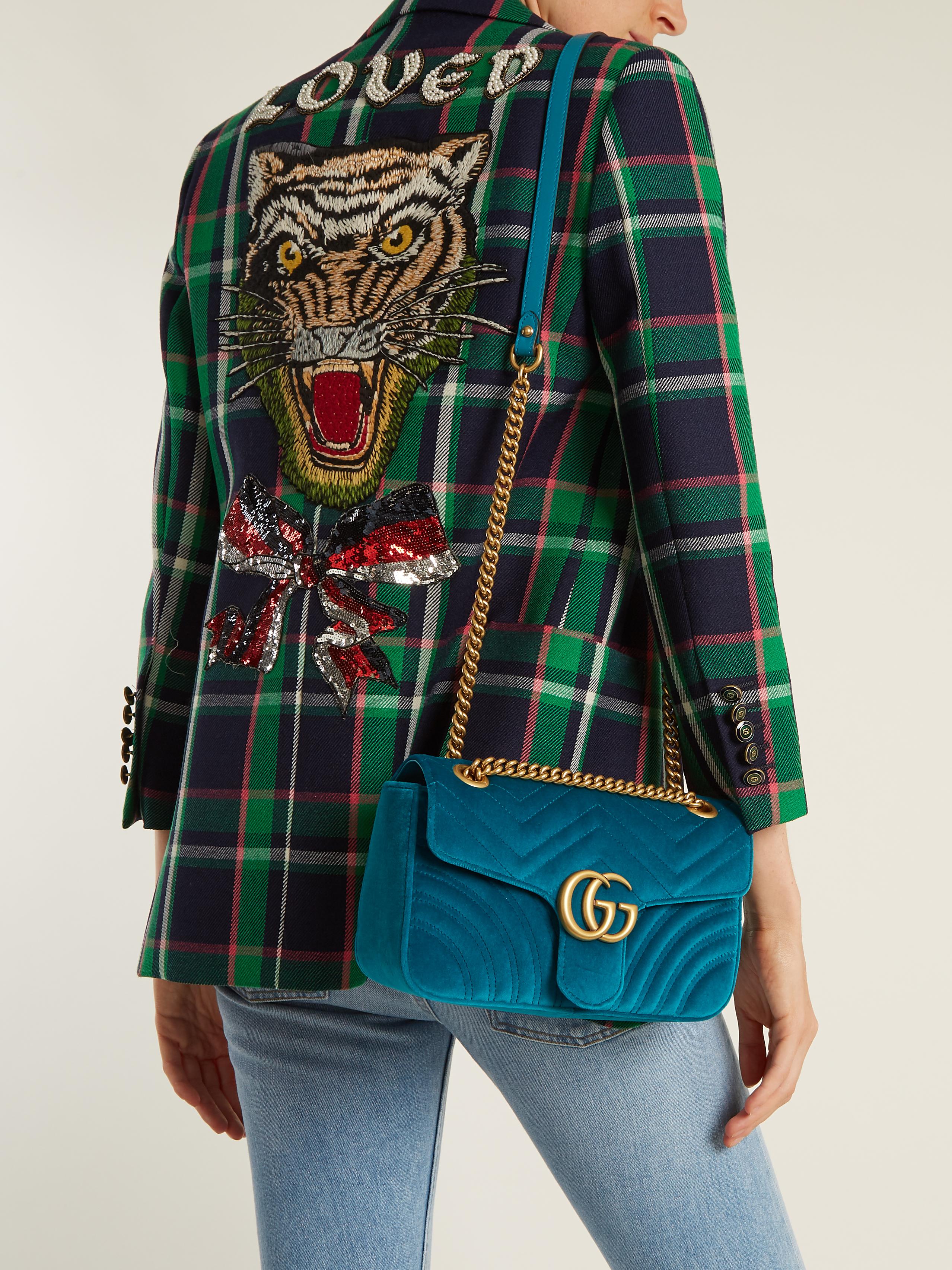 Lyst - Gucci Gg Marmont Small Quilted-velvet Cross-body Bag in Blue