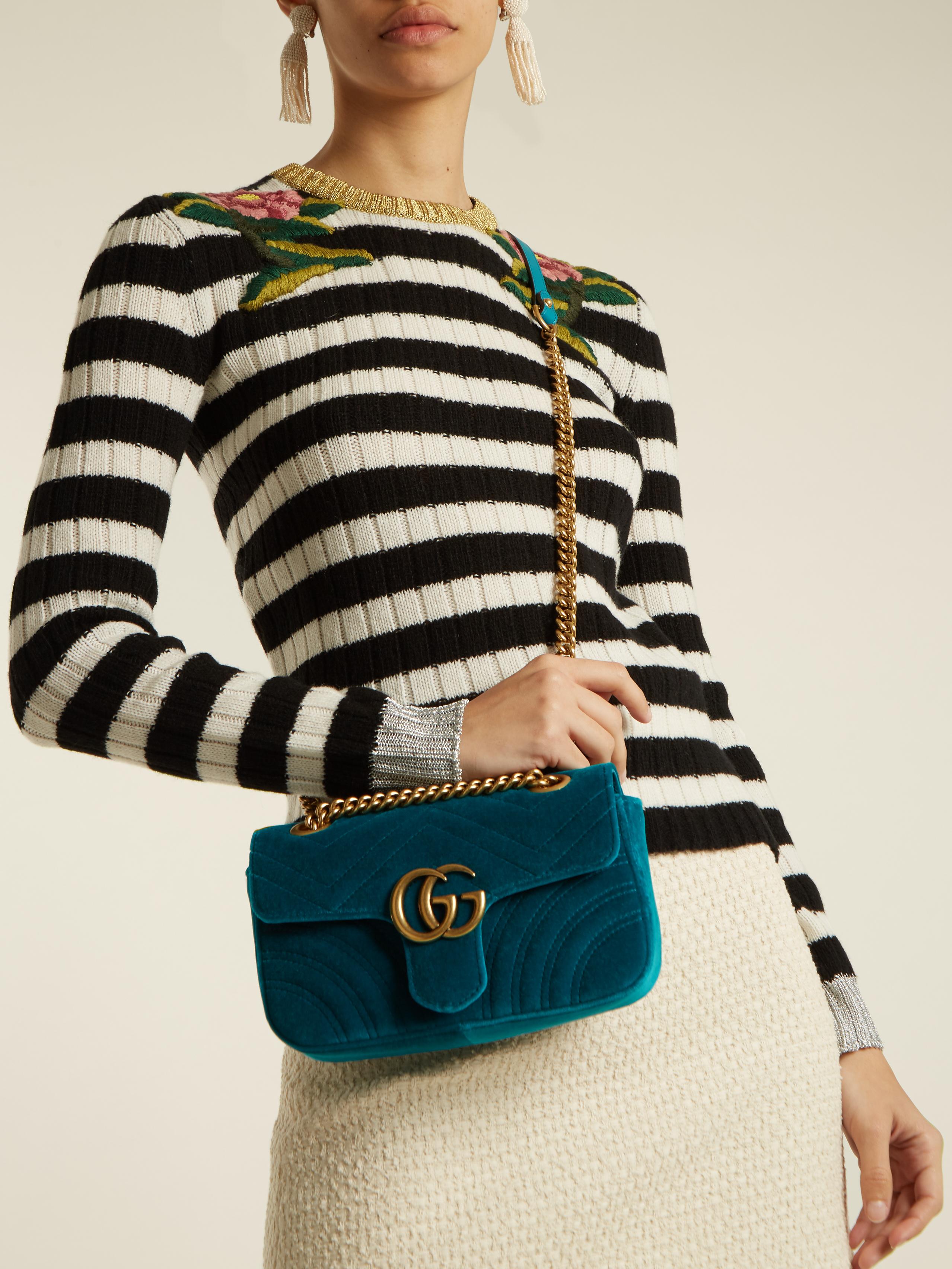 Lyst - Gucci Gg Marmont Small Quilted-velvet Cross-body Bag in Blue