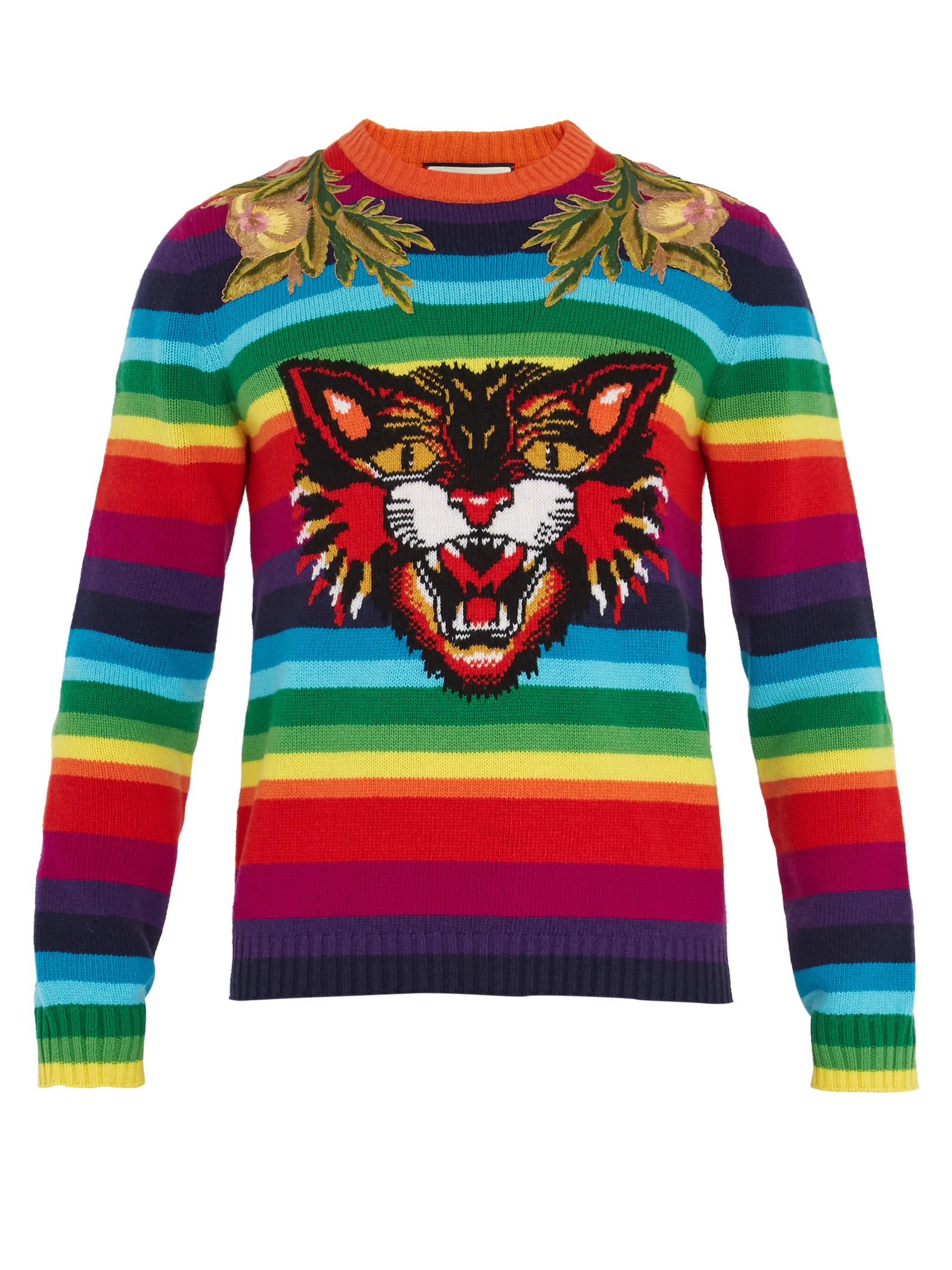 sweater rainbow gucci cat angry cardigan jumper lyst zip