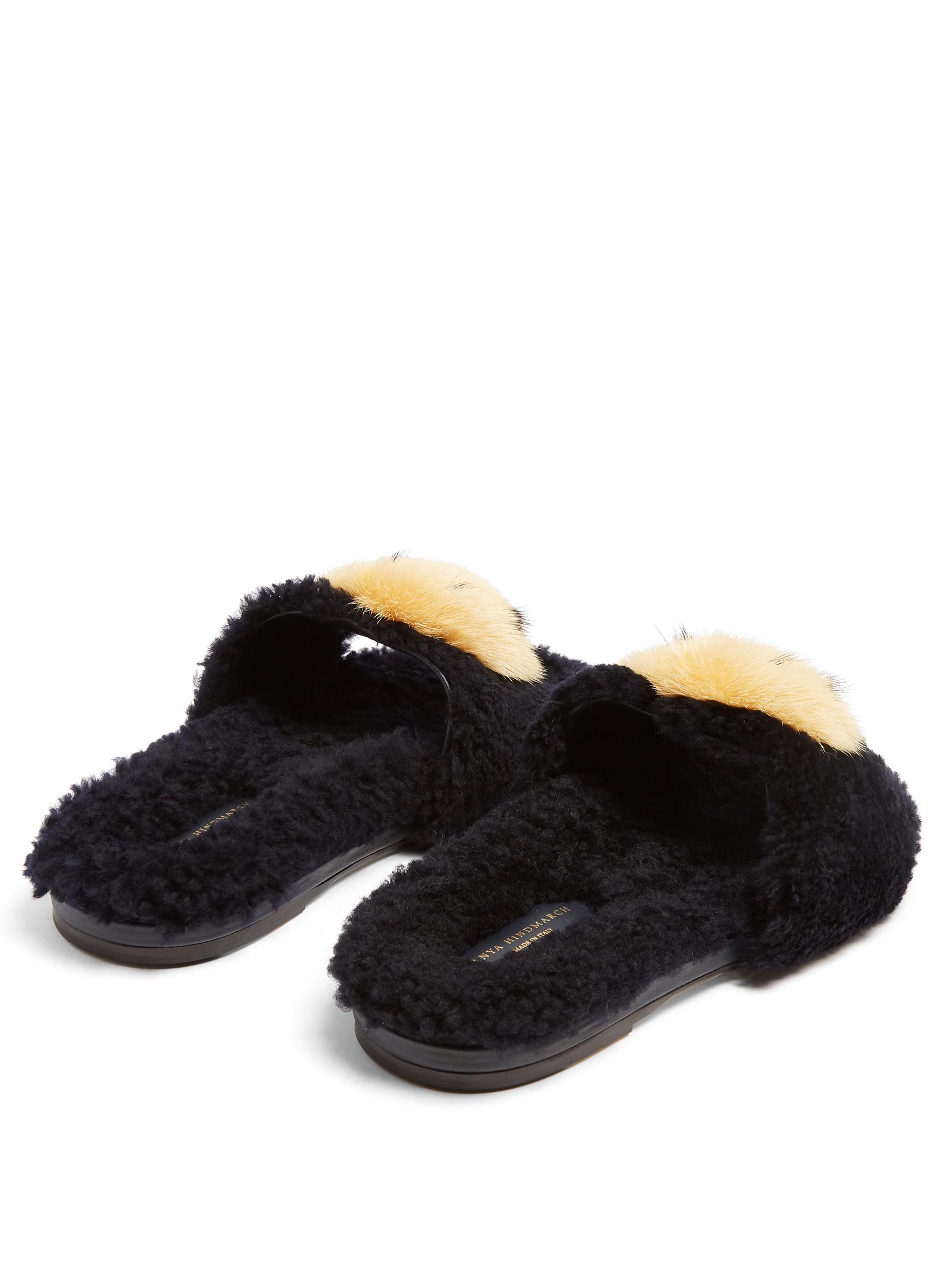Lyst Anya Hindmarch Smiley Shearling And Fur Slides