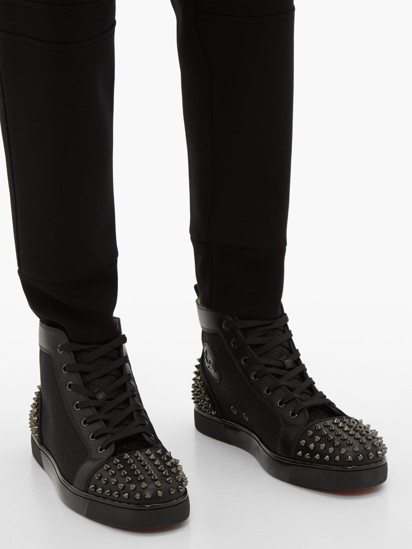 Christian Louboutin Lou Spike Embellished Leather High Top Trainers In Black For Men Lyst 9845