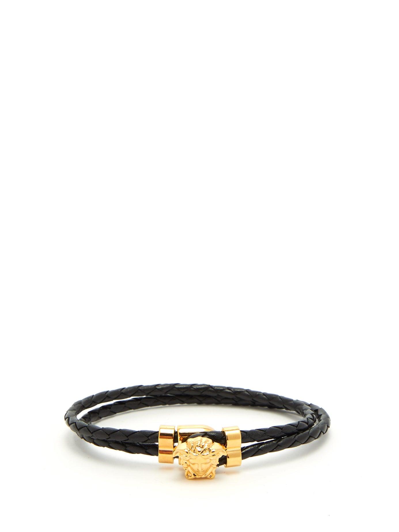 Versace Medusa Charm Braided Leather Bracelet in Black for Men - Save ...