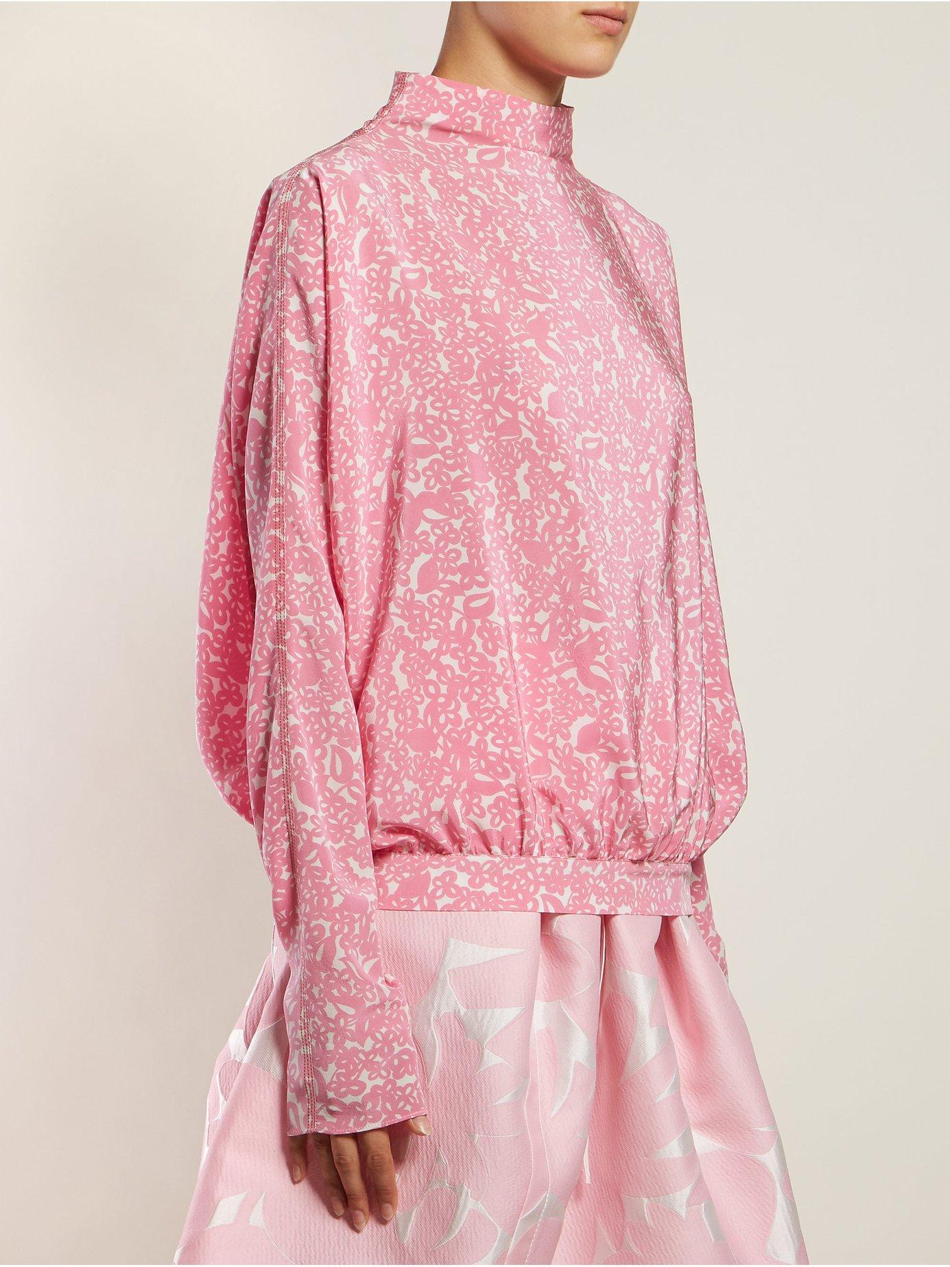 Marni Floral Print Silk Crepe Blouse In Pink Lyst 9557