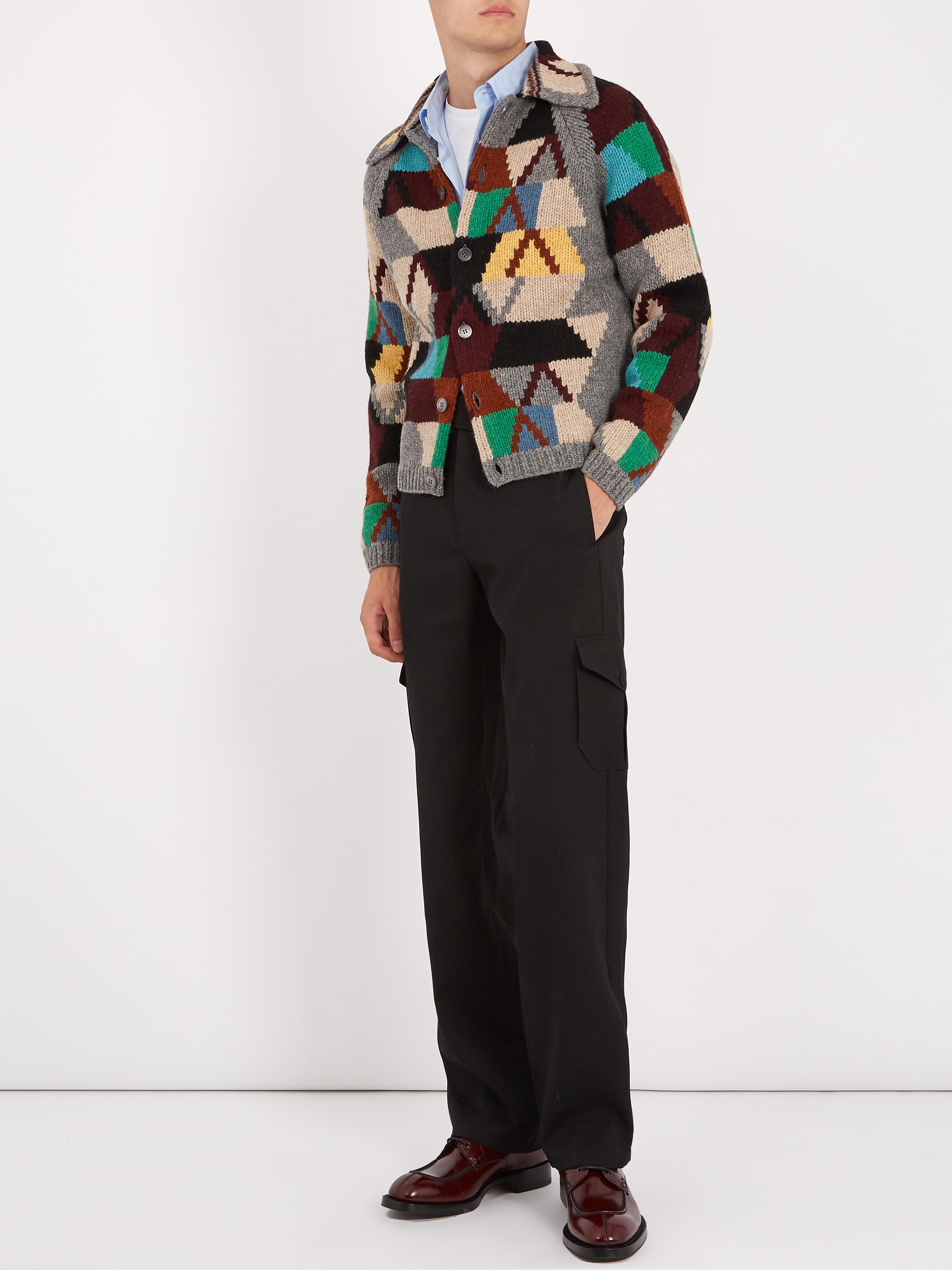Lyst - Prada Handmade Geometric Pattern Wool Knit for Men