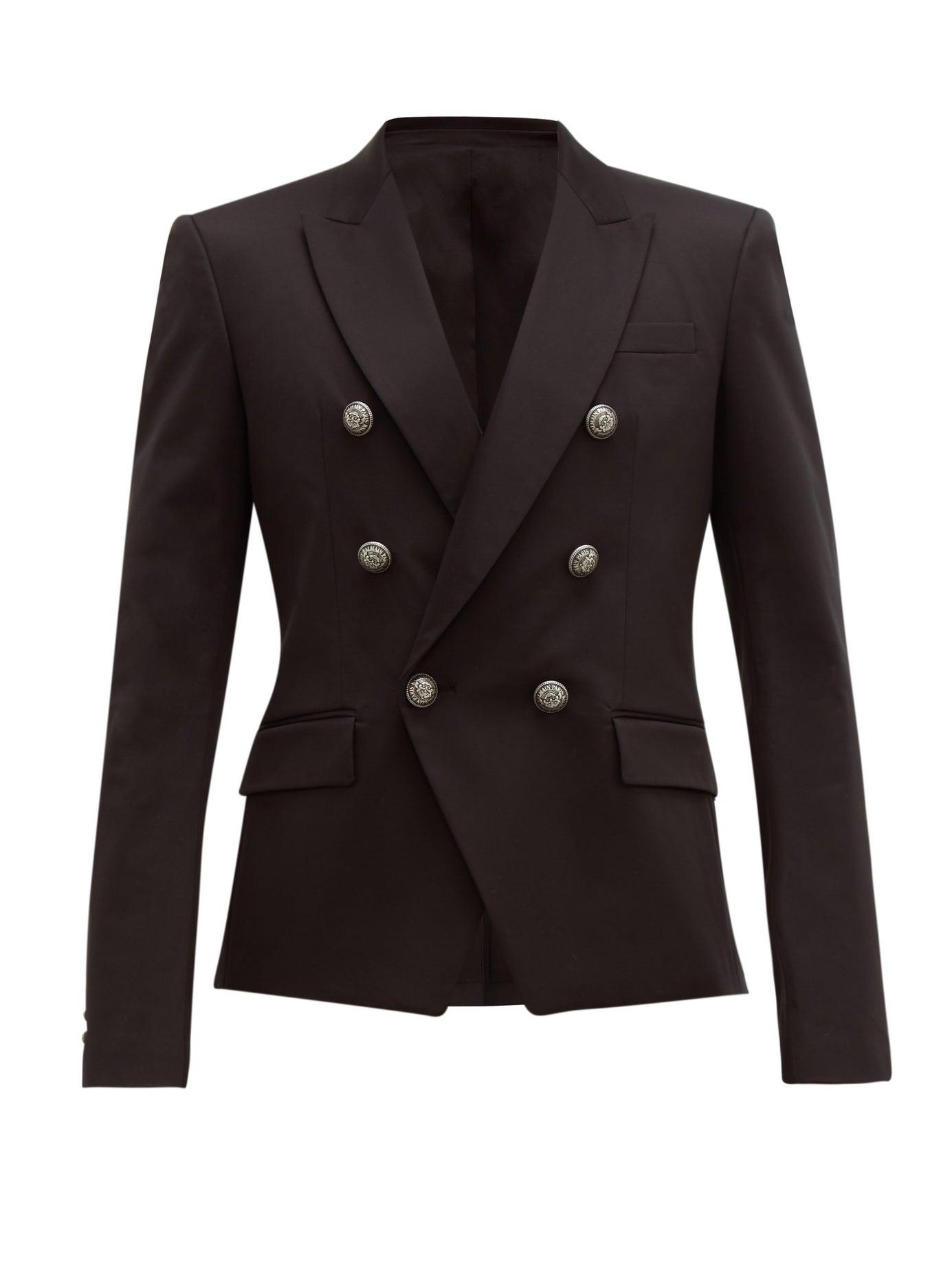 Balmain Double Breasted Wool Blend Blazer in Black for Men - Save 18% ...