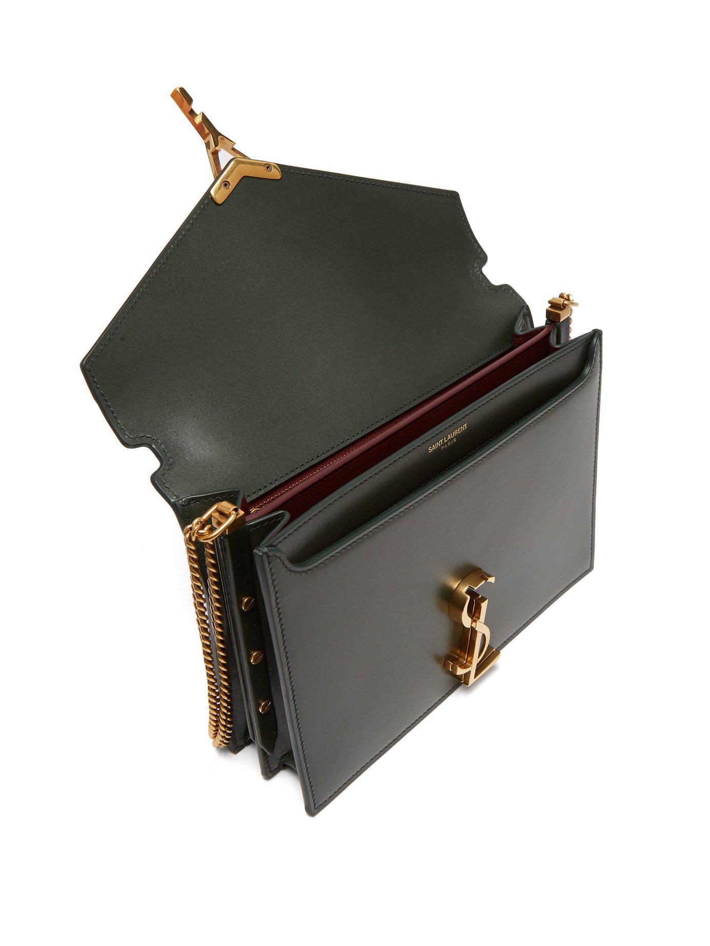 Lyst Saint Laurent Cassandra Yslclasp Leather Crossbody Bag in Green