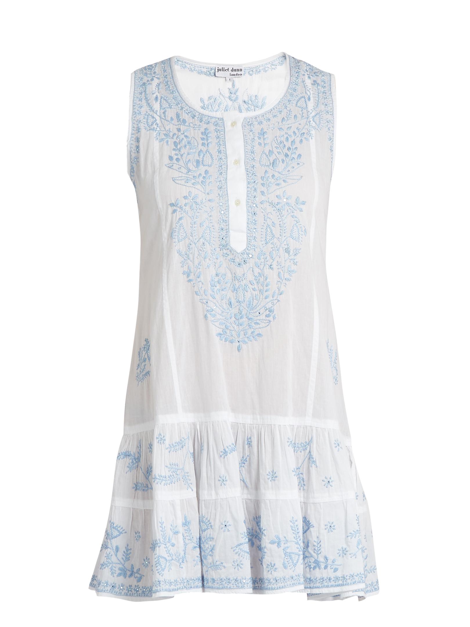 Lyst - Juliet Dunn Sleeveless Embroidered Cotton-voile Dress in White