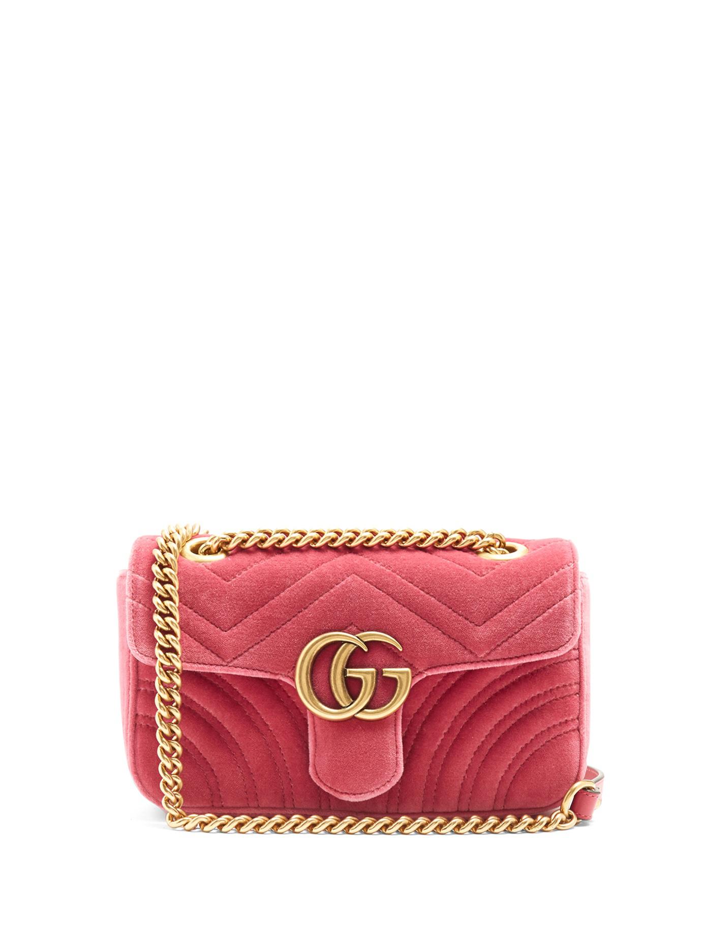 Lyst - Gucci Gg Marmont Mini Quilted-velvet Cross-body Bag in Pink