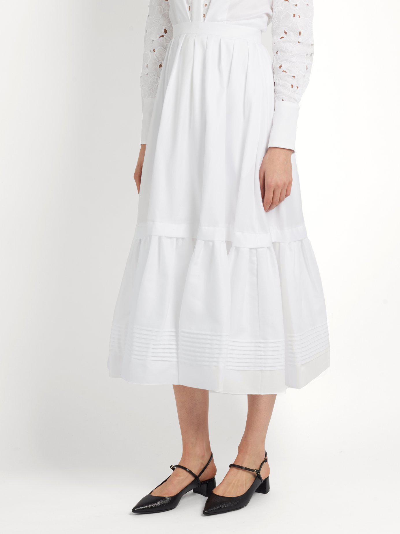 white cotton tiered maxi skirt
