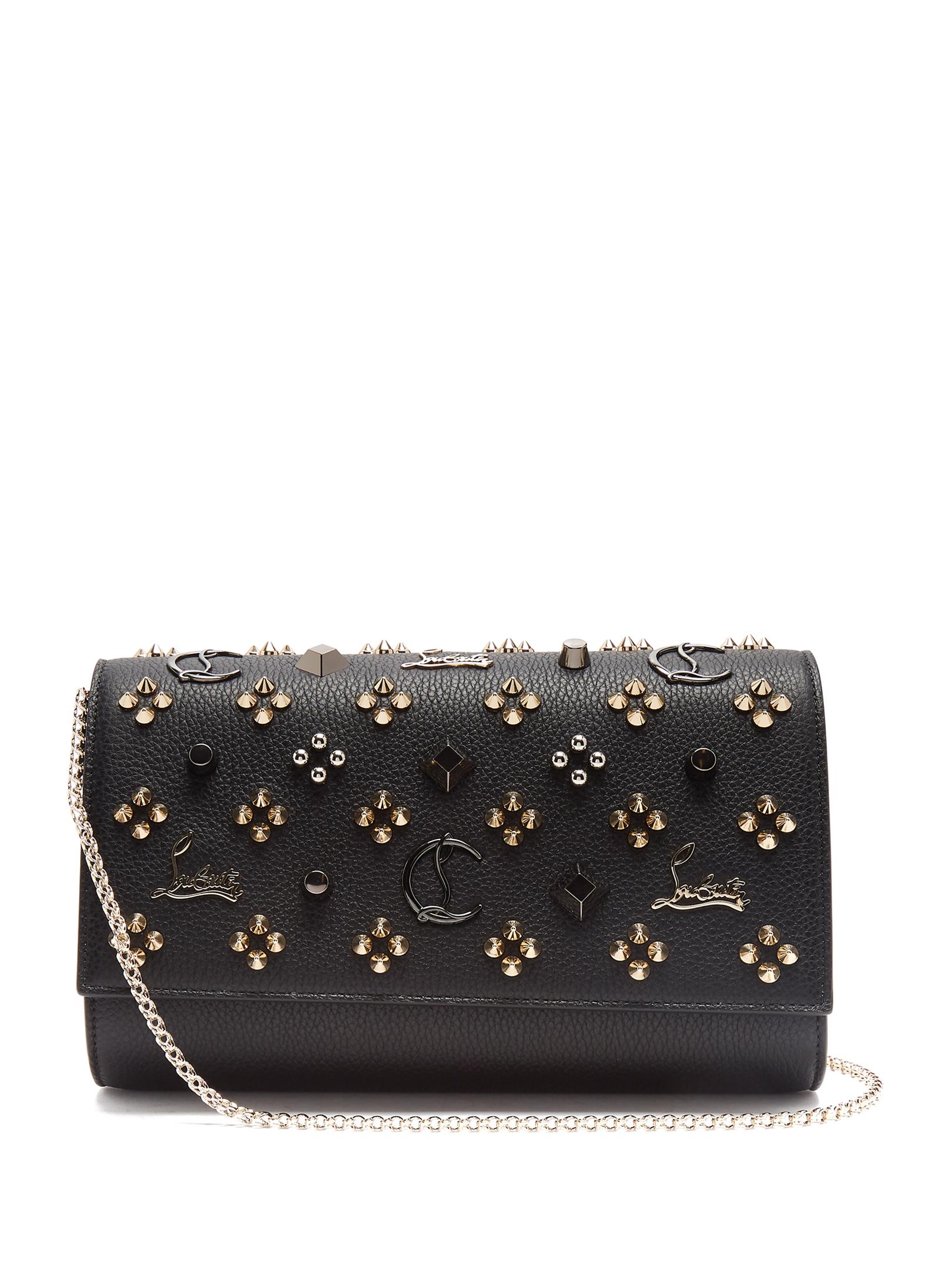 Christian Louboutin Paloma Embellished Leather Clutch in Black - Lyst