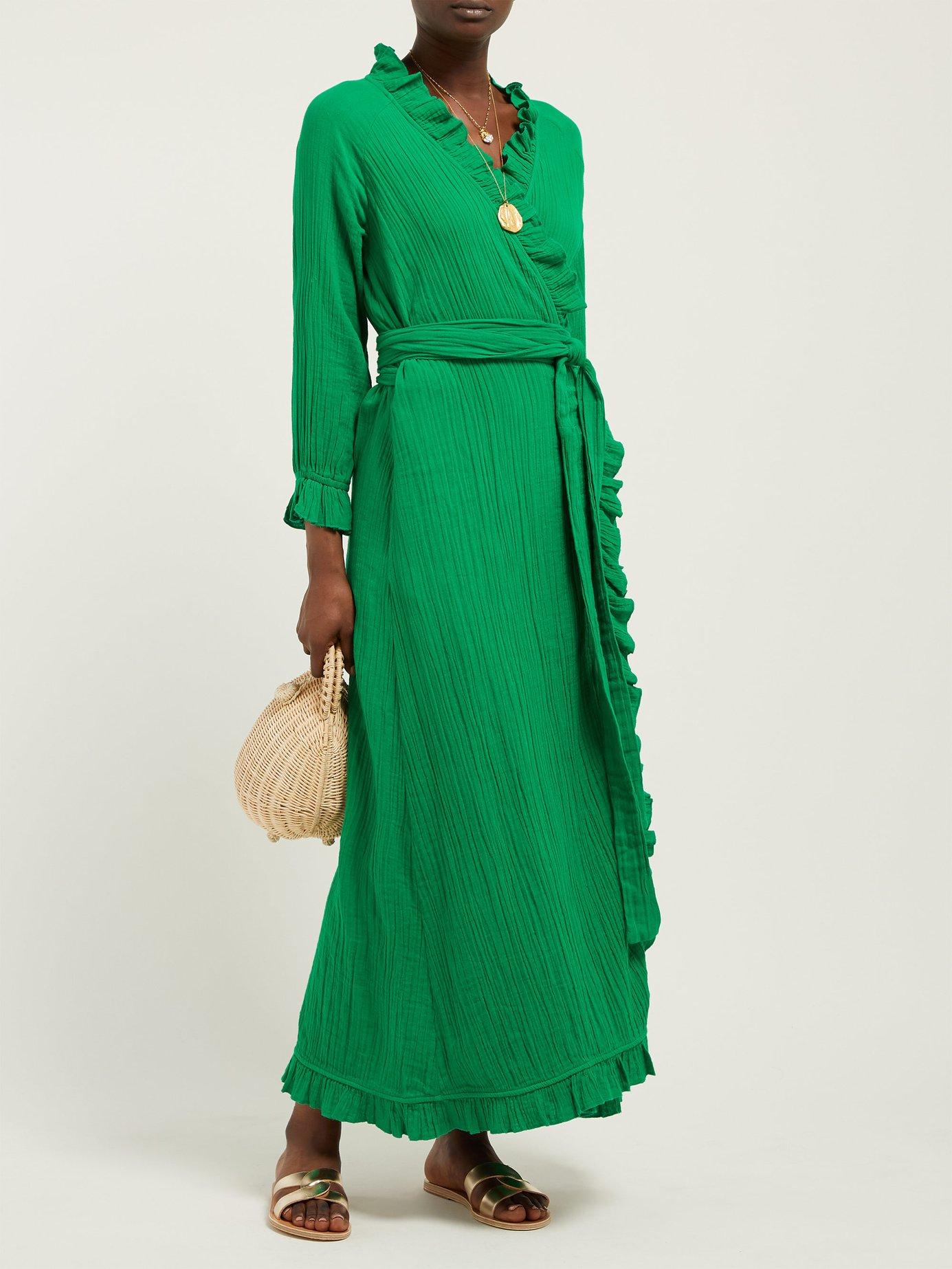 Rhode Resort Jagger Ruffled Cotton Gauze Wrap Dress in Green Lyst