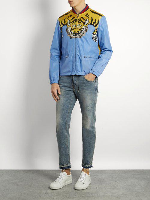 Gucci Tiger Print Bomber Jacket In Blue For Men Lyst 9074