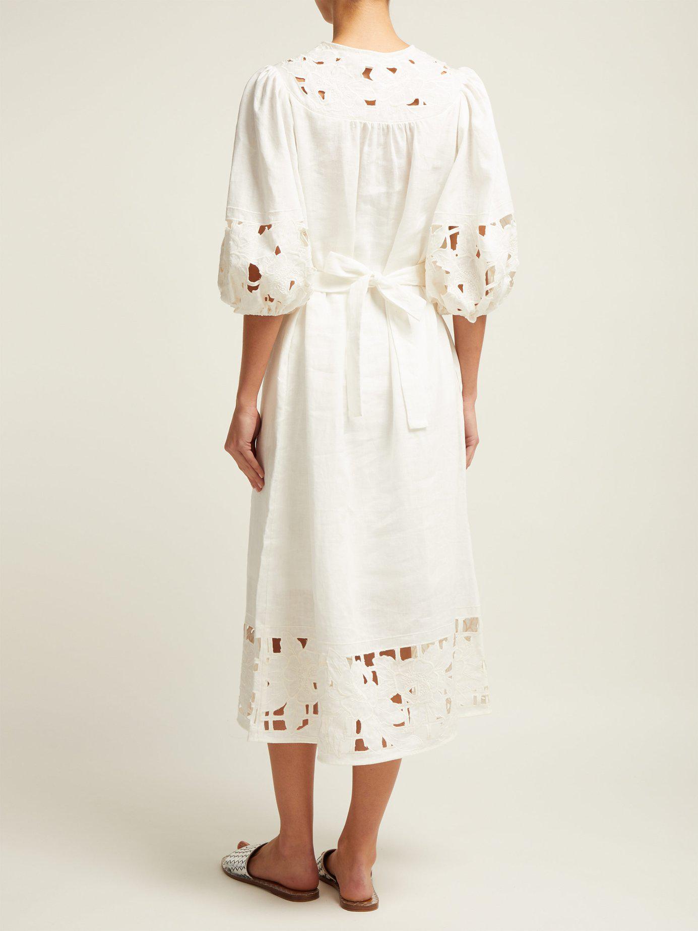 Zimmermann Linen Juno Embroidered Cut Out Midi Dress in Cream (Natural ...