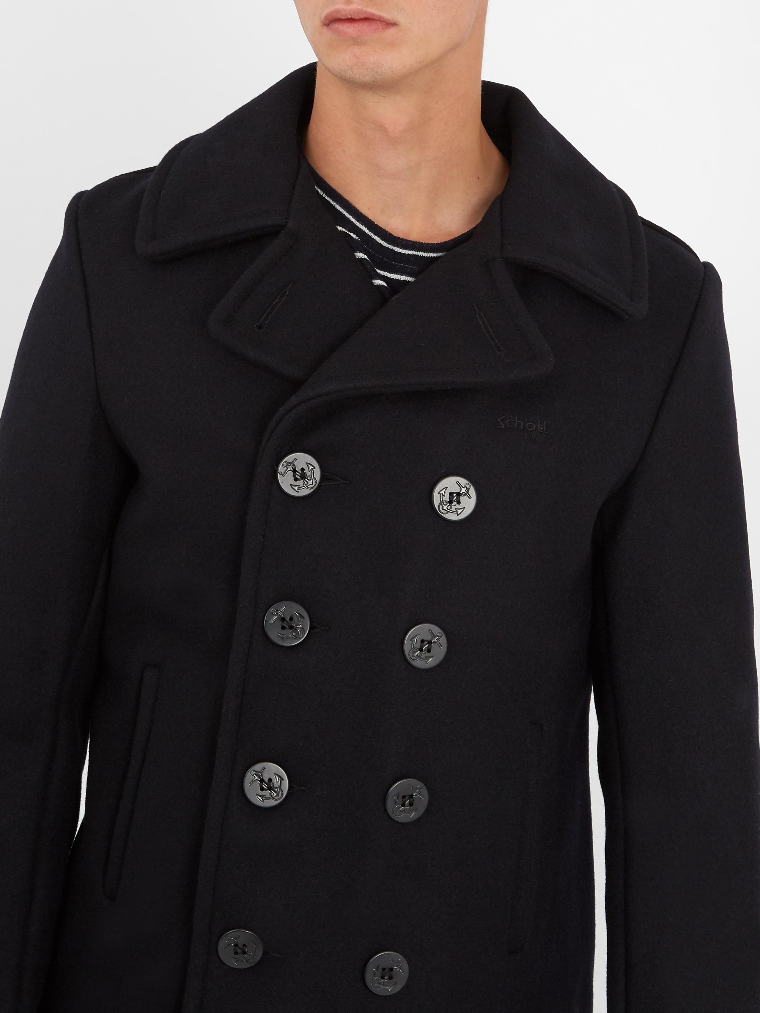 Grey Wool Pea Coat Jacketin Lyst Schott Nyc Embellished Slim Wool Blend Peacoat In Orange For Men