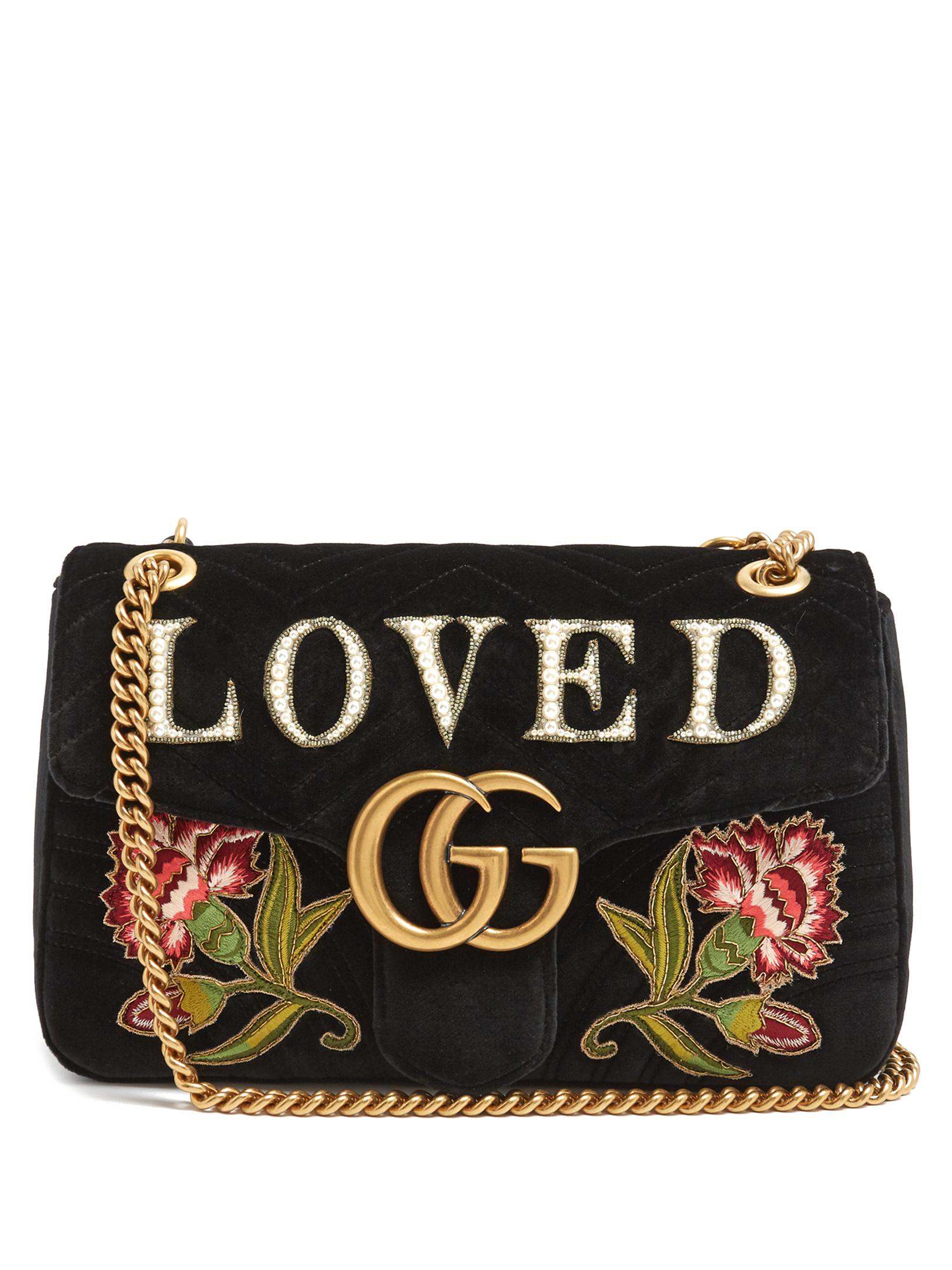 Lyst - Gucci Gg Marmont Medium Quilted-velvet Shoulder Bag in Black