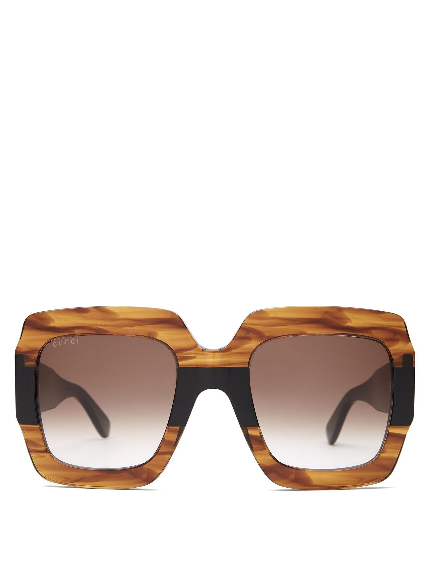 Gucci Gg Square Marbled Acetate Sunglasses In Brown Lyst