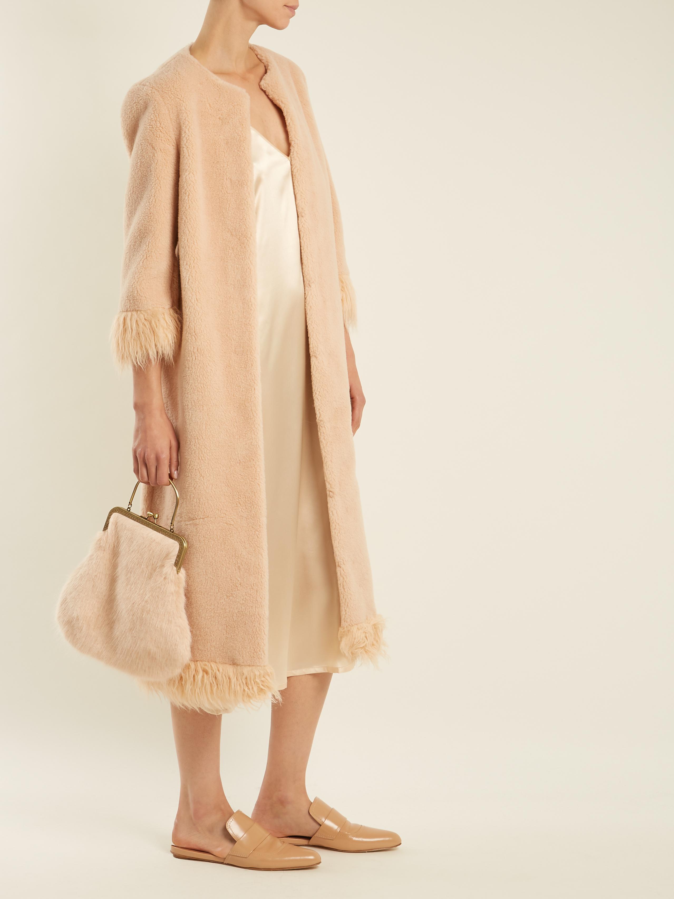 Lyst - Shrimps Ramsey Collarless Faux-shearling Coat in Pink