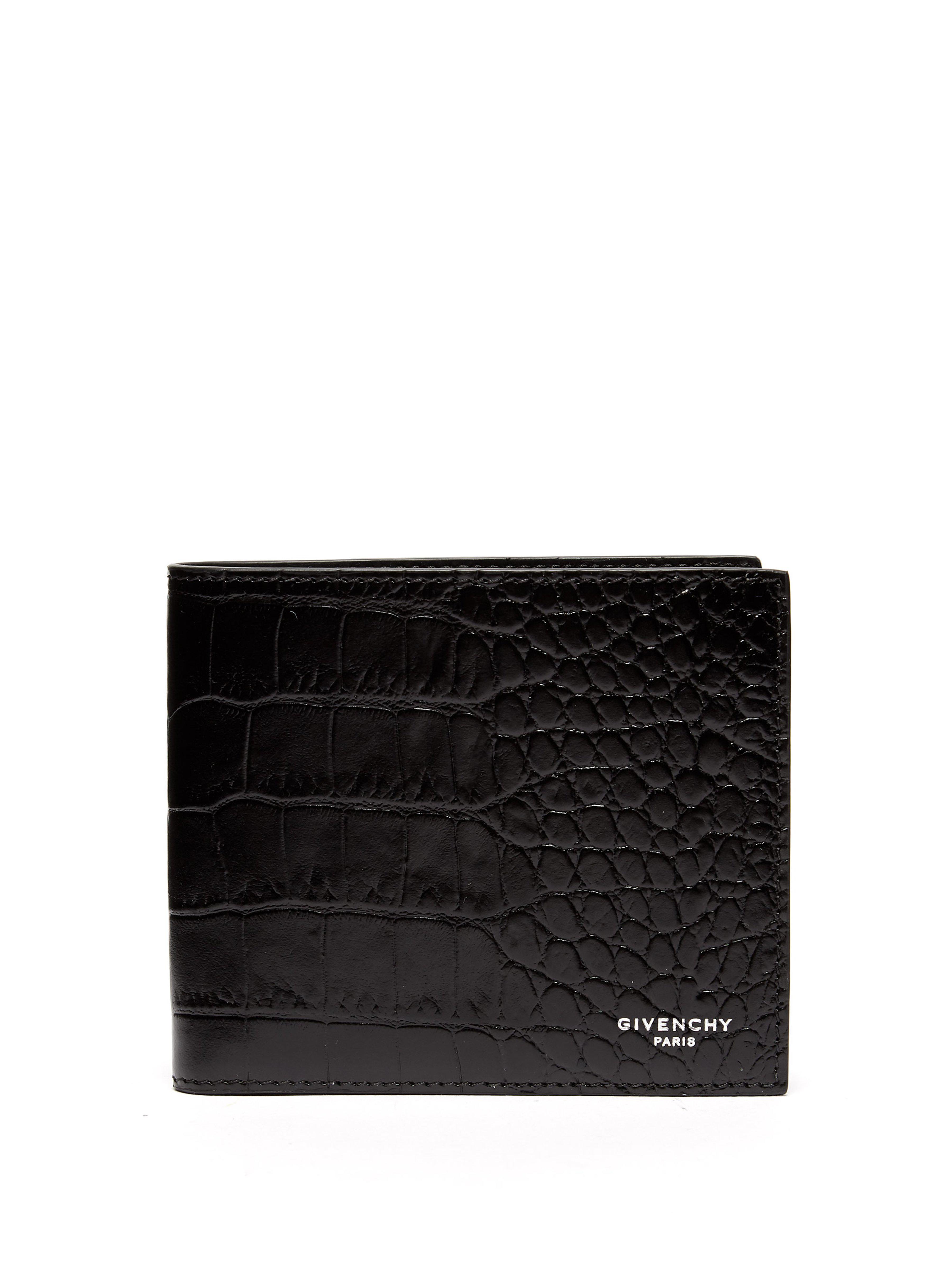 black crocodile effect bi fold leather wallet for men