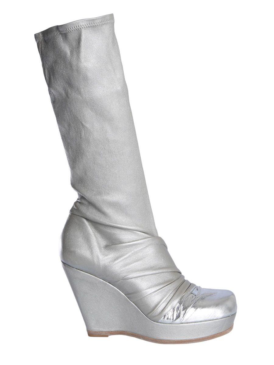 Rick Owens Silver Leather Boots in Metallic - Lyst