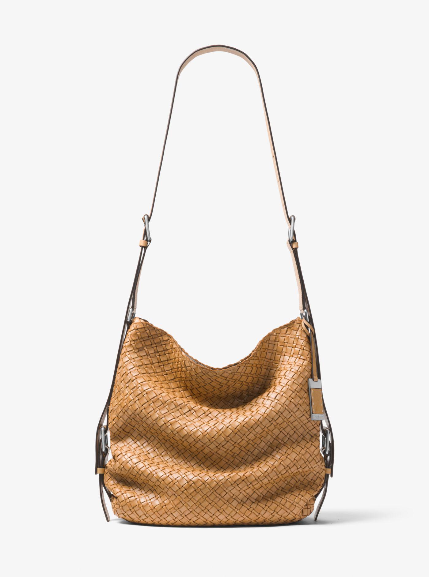 Lyst - Michael Kors Naomi Extra-large Woven Leather Shoulder Bag in Brown