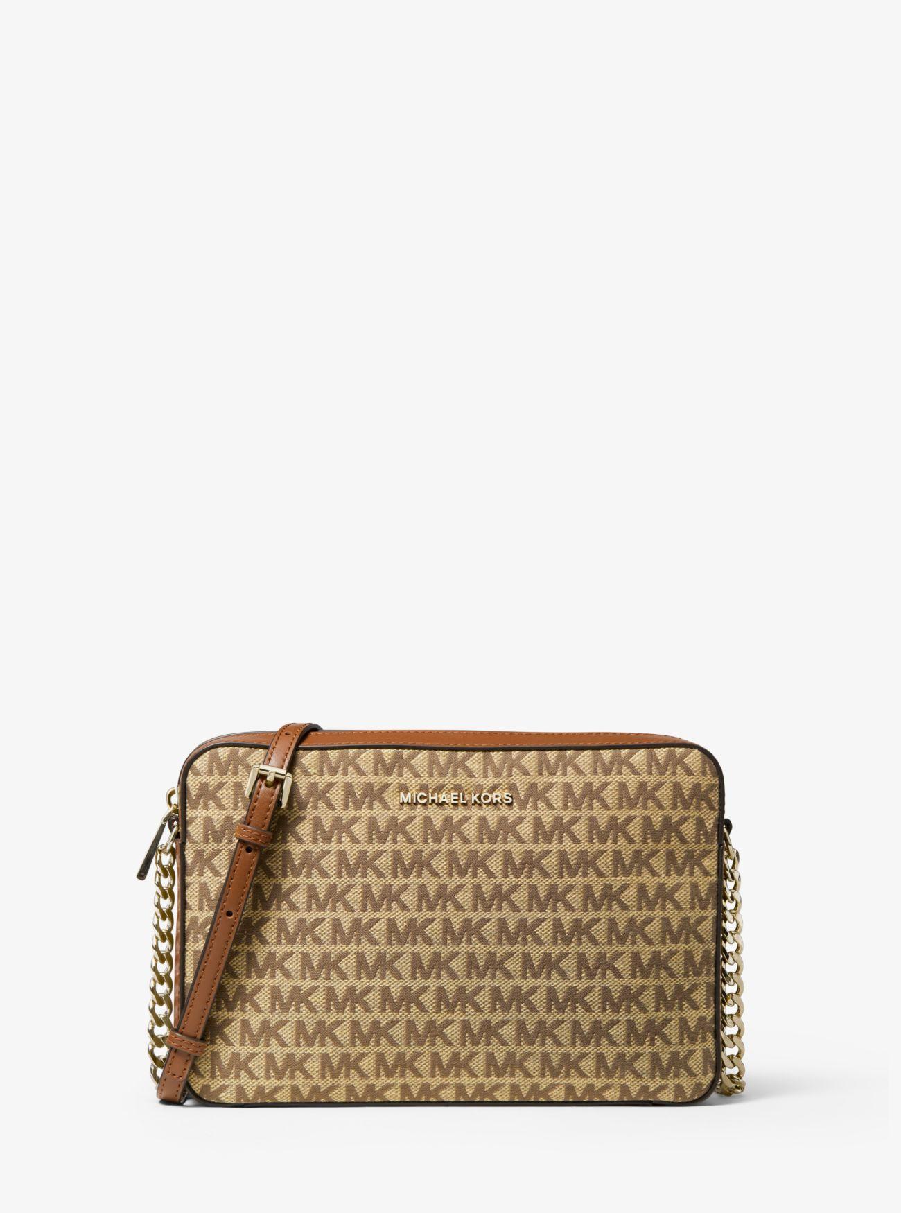 Michael Kors Jet Set Large Logo Jacquard Crossbody Bag in Brown - Lyst