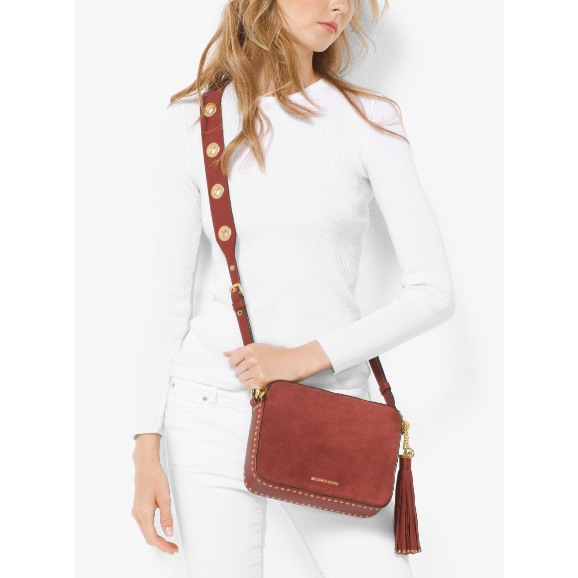 Michael Kors Red Brooklyn Large Suede Camera Bag