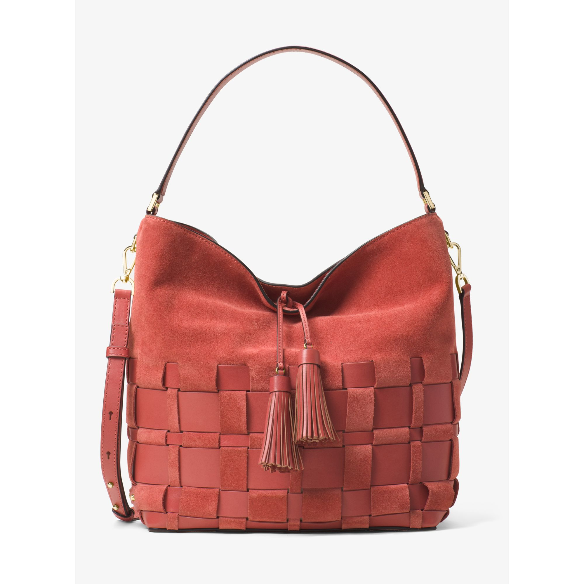 Lyst Michael Kors Vivian Large Woven Suede And Leather Hobo Bag In Gallery