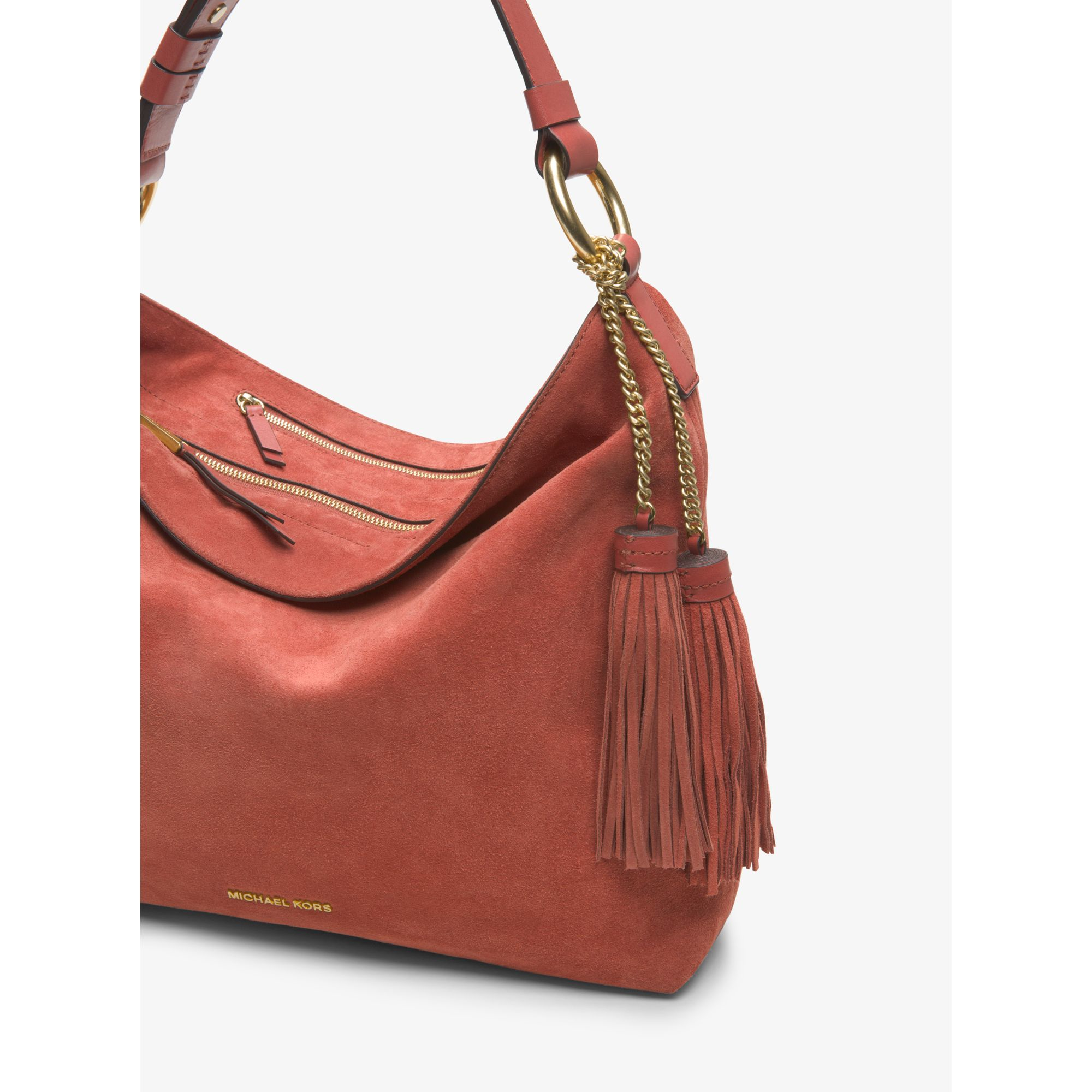 Lyst Michael Kors Elyse Large Suede Shoulder Bag in Pink