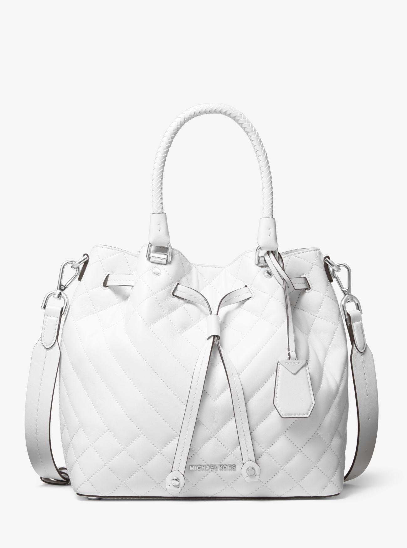 Michael Kors Blakely Medium Quilted Leather Bucket Bag in White - Lyst