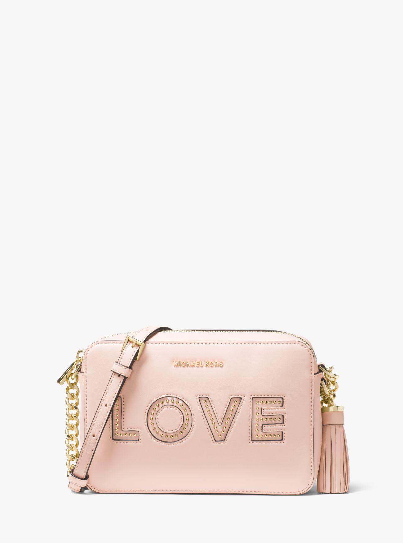 Michael kors Ginny Love Leather Crossbody in Pink | Lyst