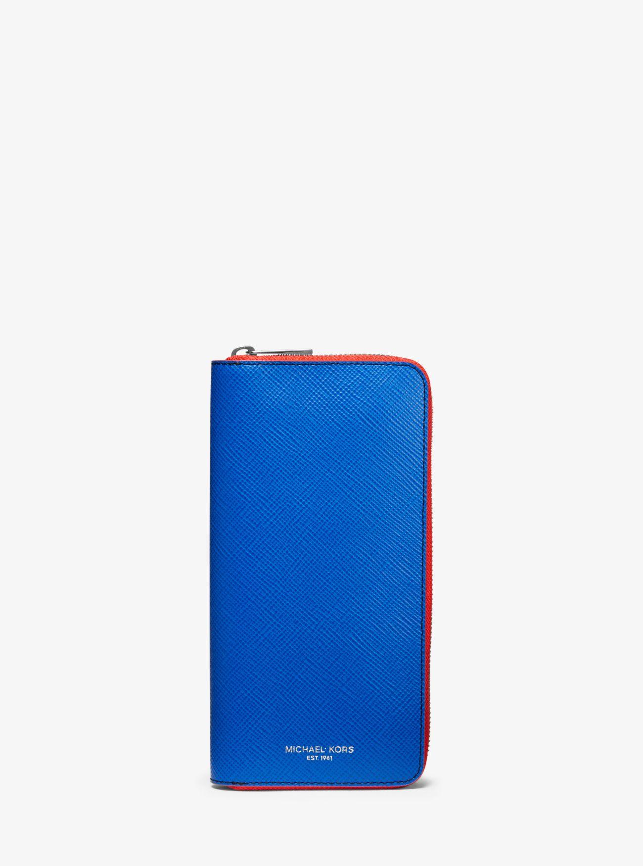 Michael Kors Harrison Color-block Leather Zip-around Wallet in Blue for Men - Lyst