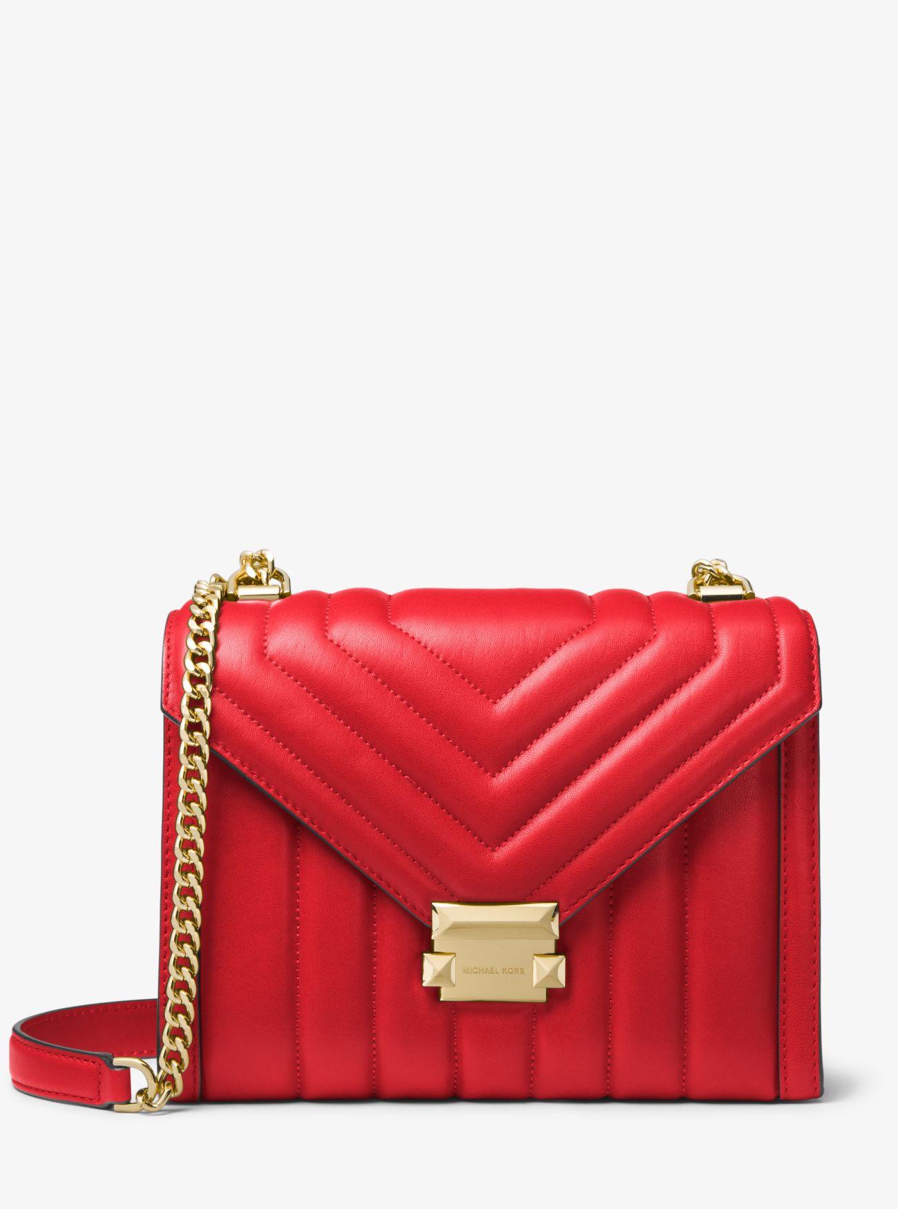 MICHAEL Michael Kors Whitney Large Quilted Leather Convertible Shoulder Bag in Red - Lyst