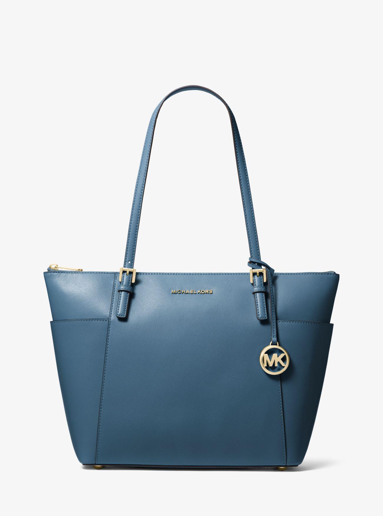 MICHAEL Michael Kors Jet Set Large Saffiano Leather Top-zip Tote Bag in Blue - Lyst