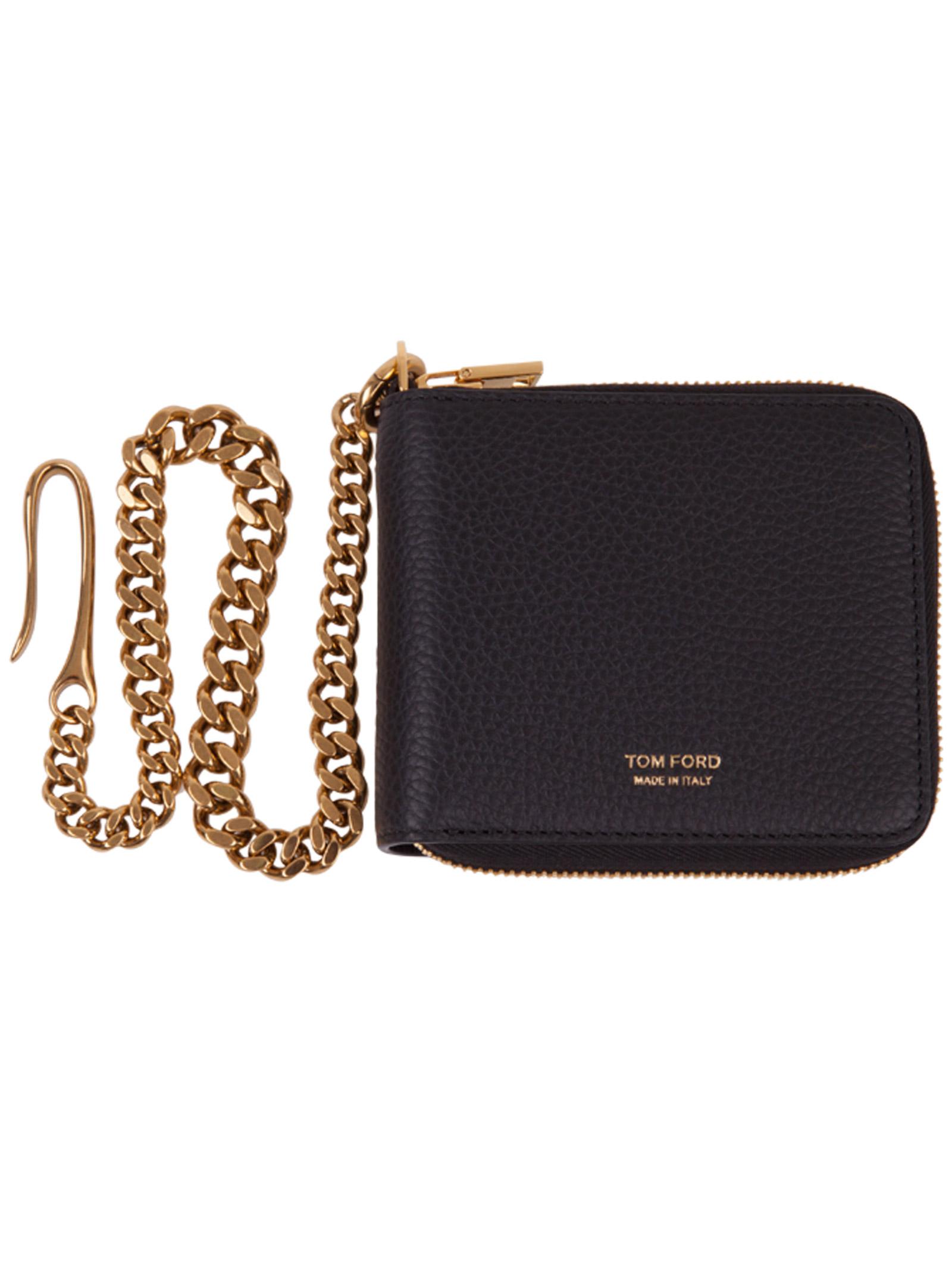 Tom Ford Black Wallet In Grained Leather With Golden Chain And All ...