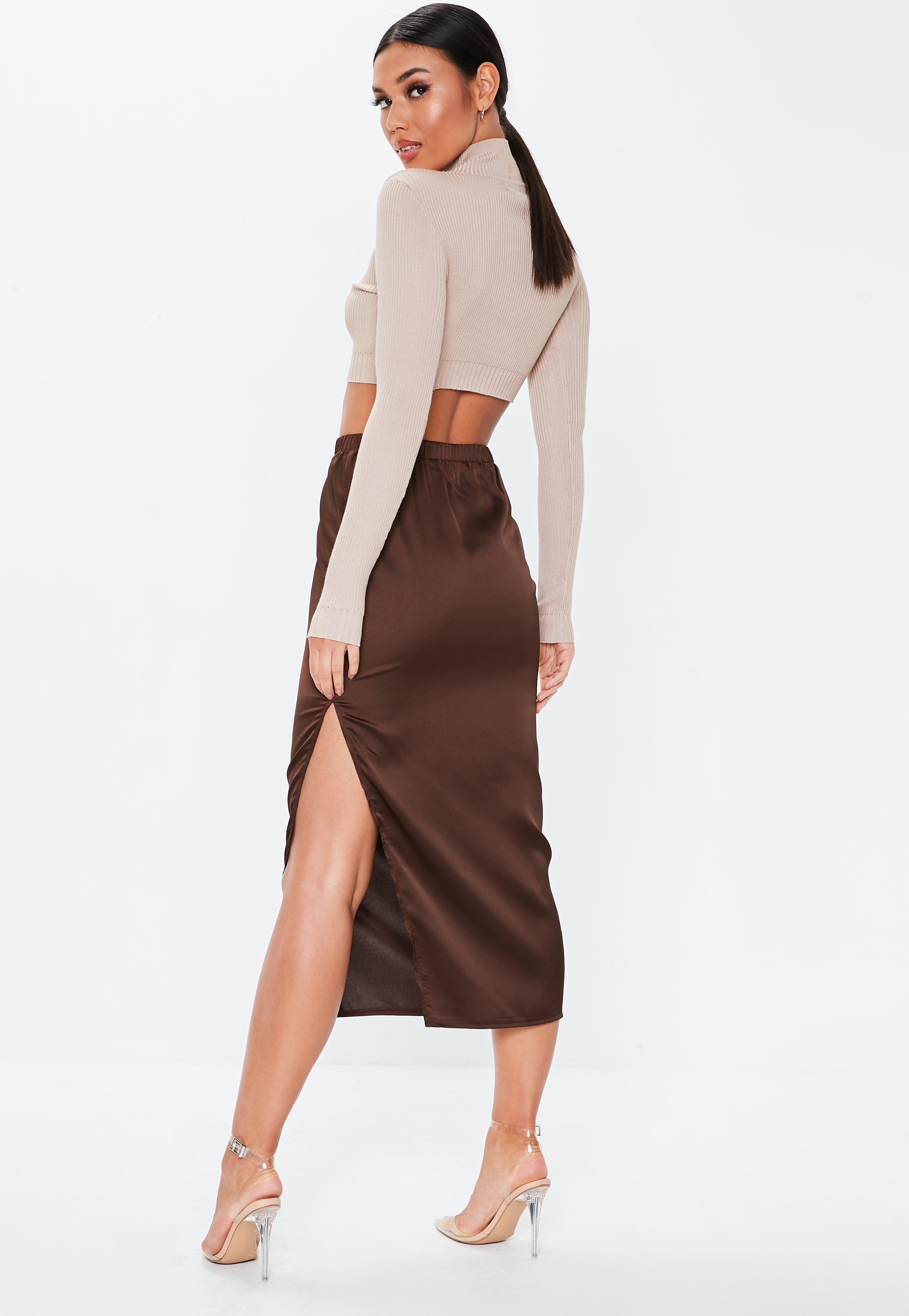 brown satin midi