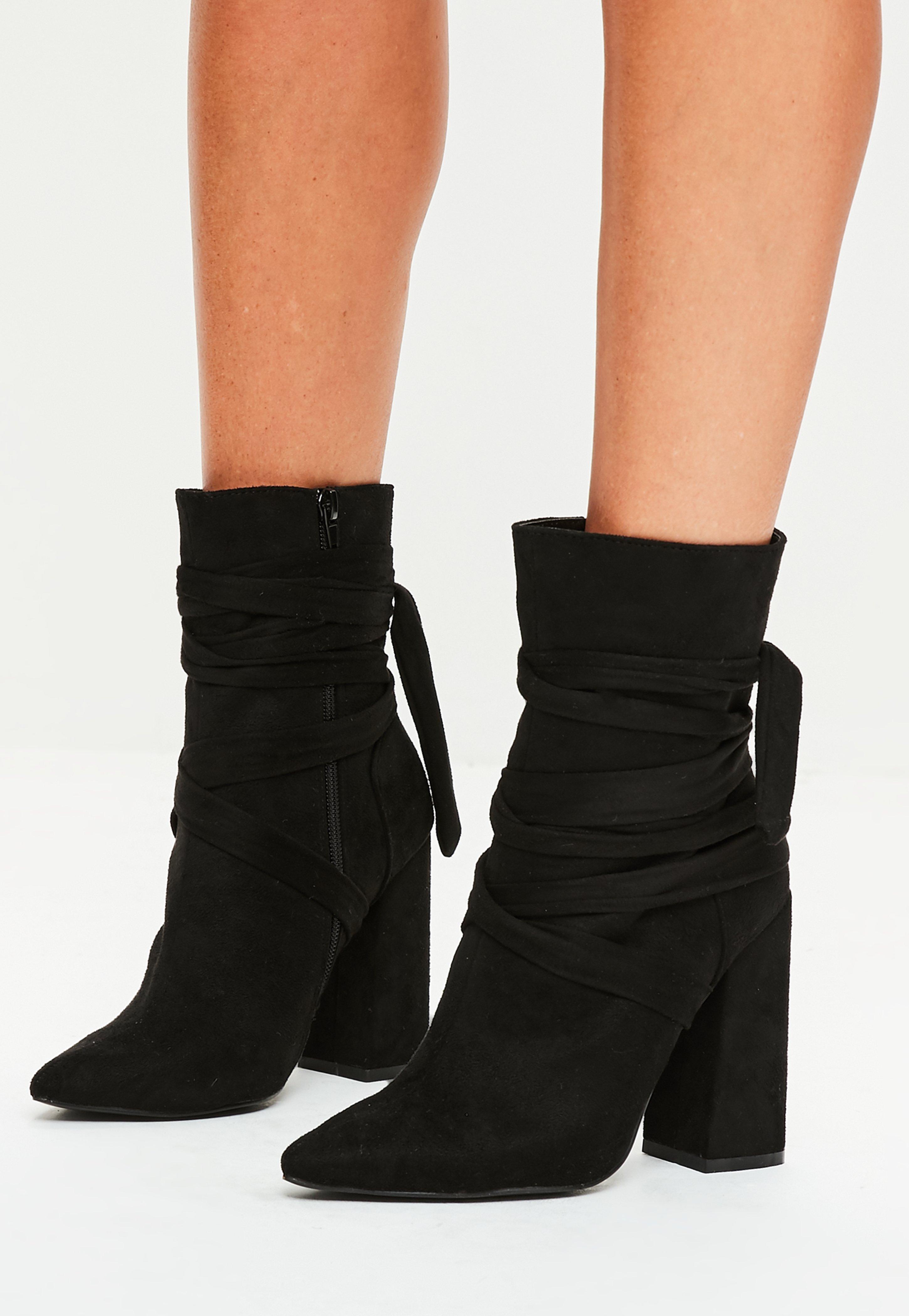 Lyst - Missguided Black Wrap Around Ankle Boots in Black