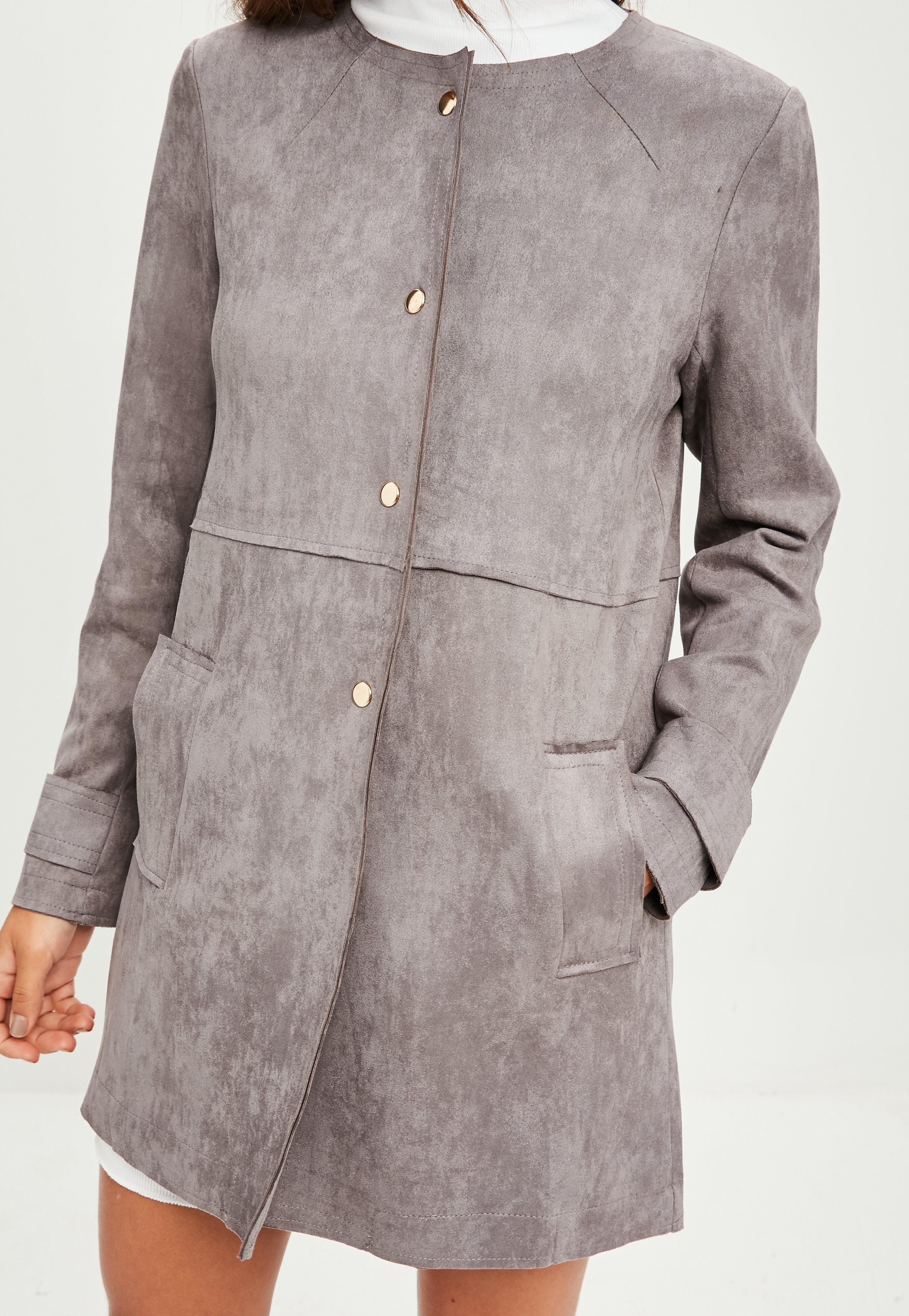 Lyst - Missguided Grey Faux Suede Collarless Jacket in Gray