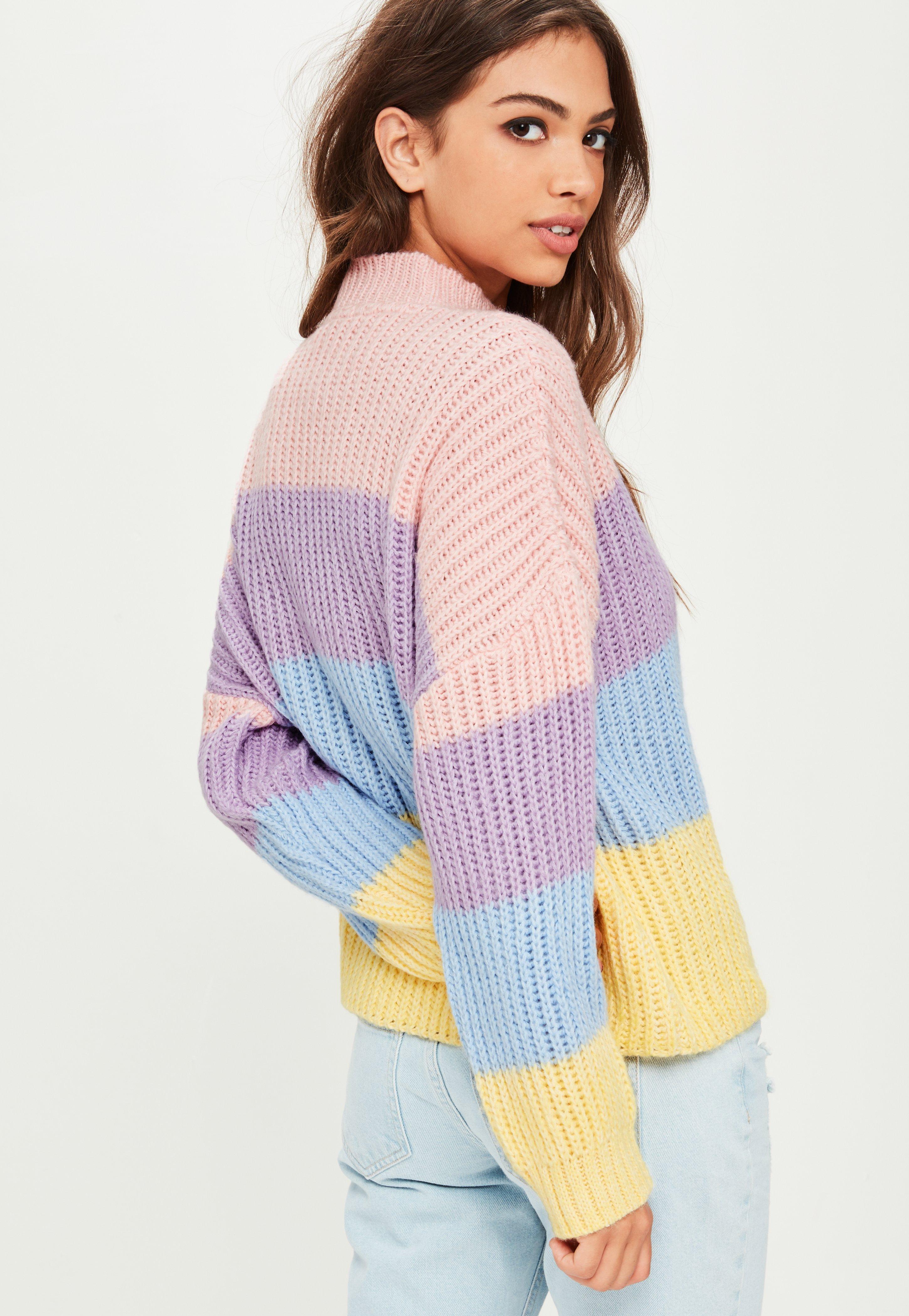 Lyst Missguided Pink Multi Stripe Brushed Knitted Sweater In Pink 5128