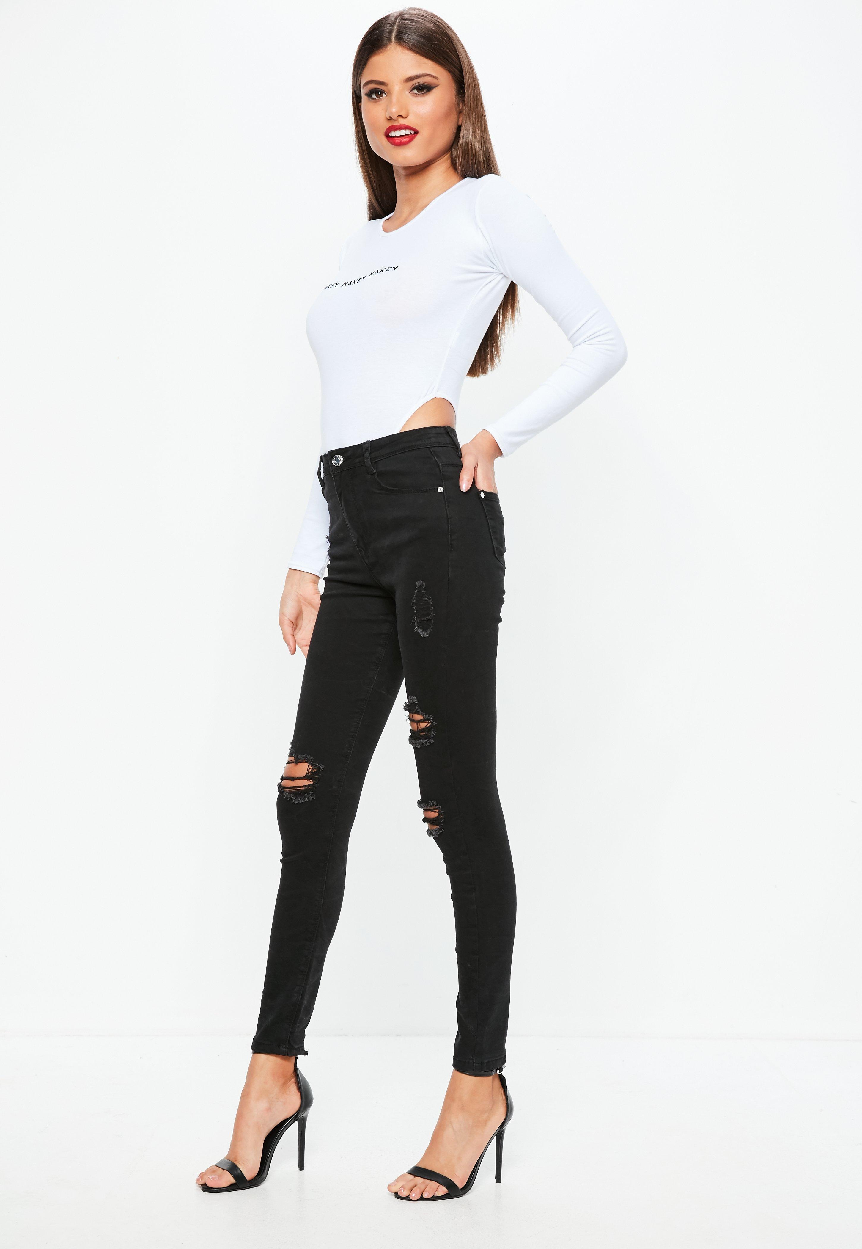 Lyst - Missguided Black Sinner High Waisted Authentic Ripped Skinny ...