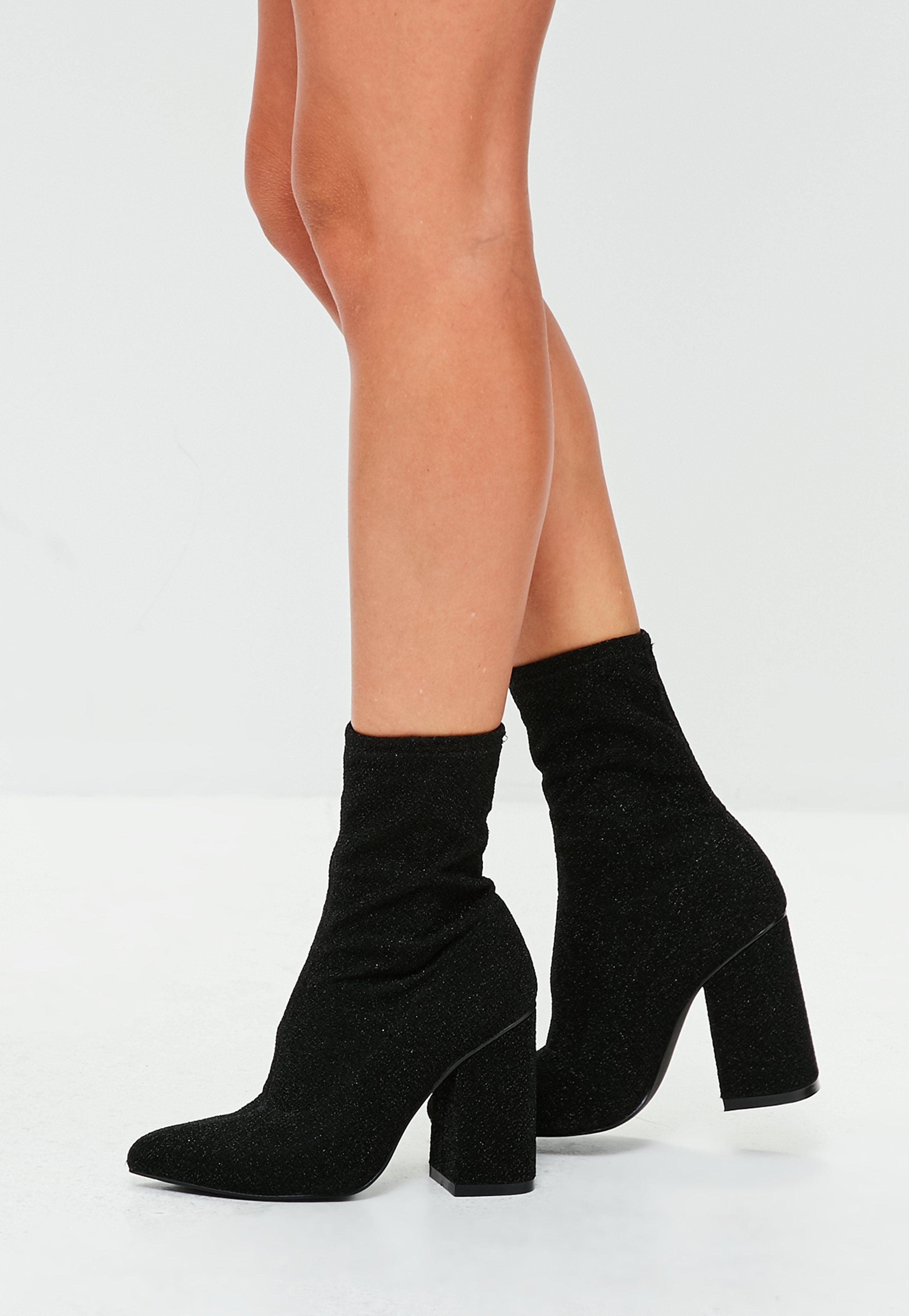 Lyst - Missguided Black Pointed Glitter Block Heels in Black