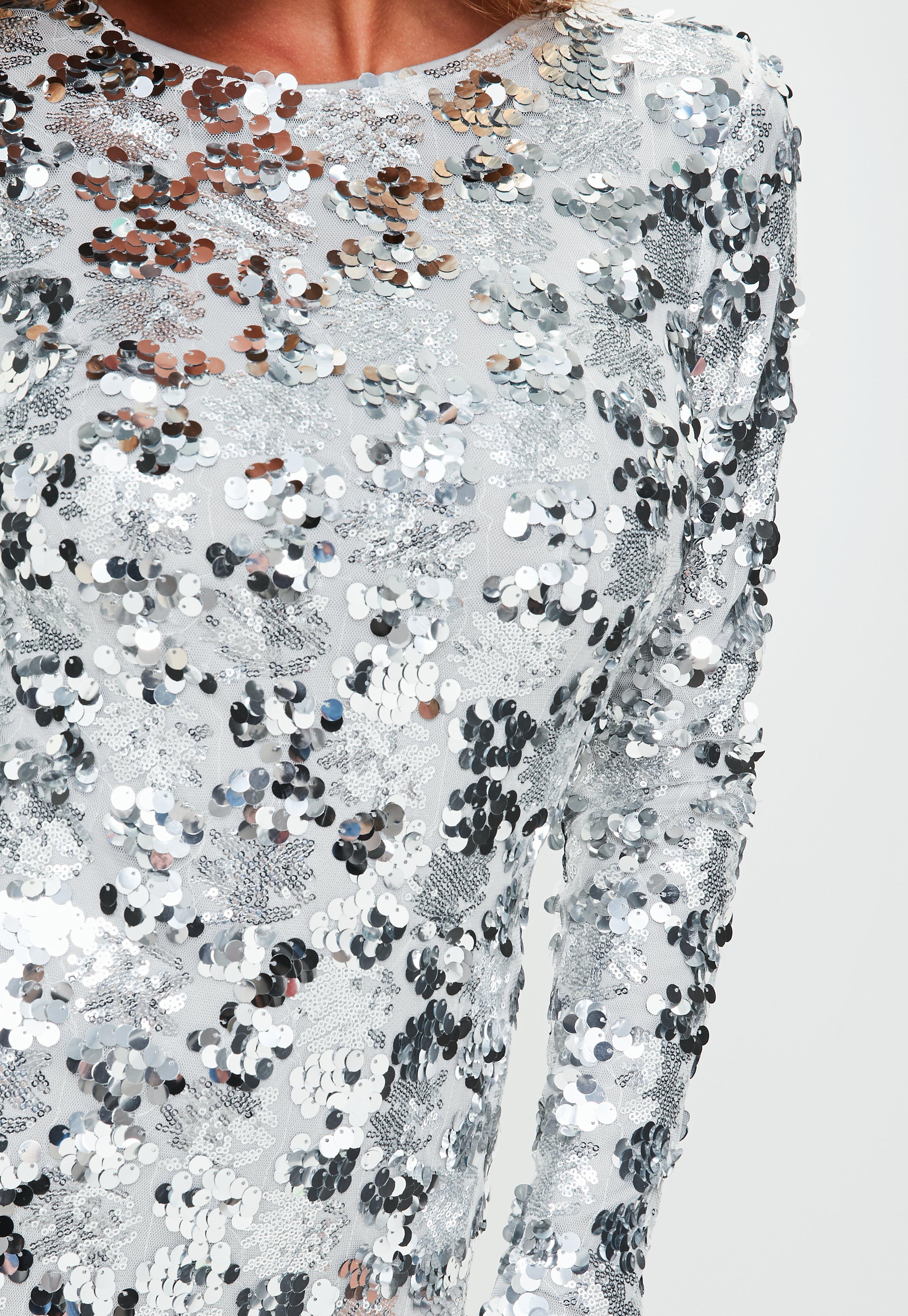 Lyst - Missguided Silver Sequin Bodycon Dress in Metallic