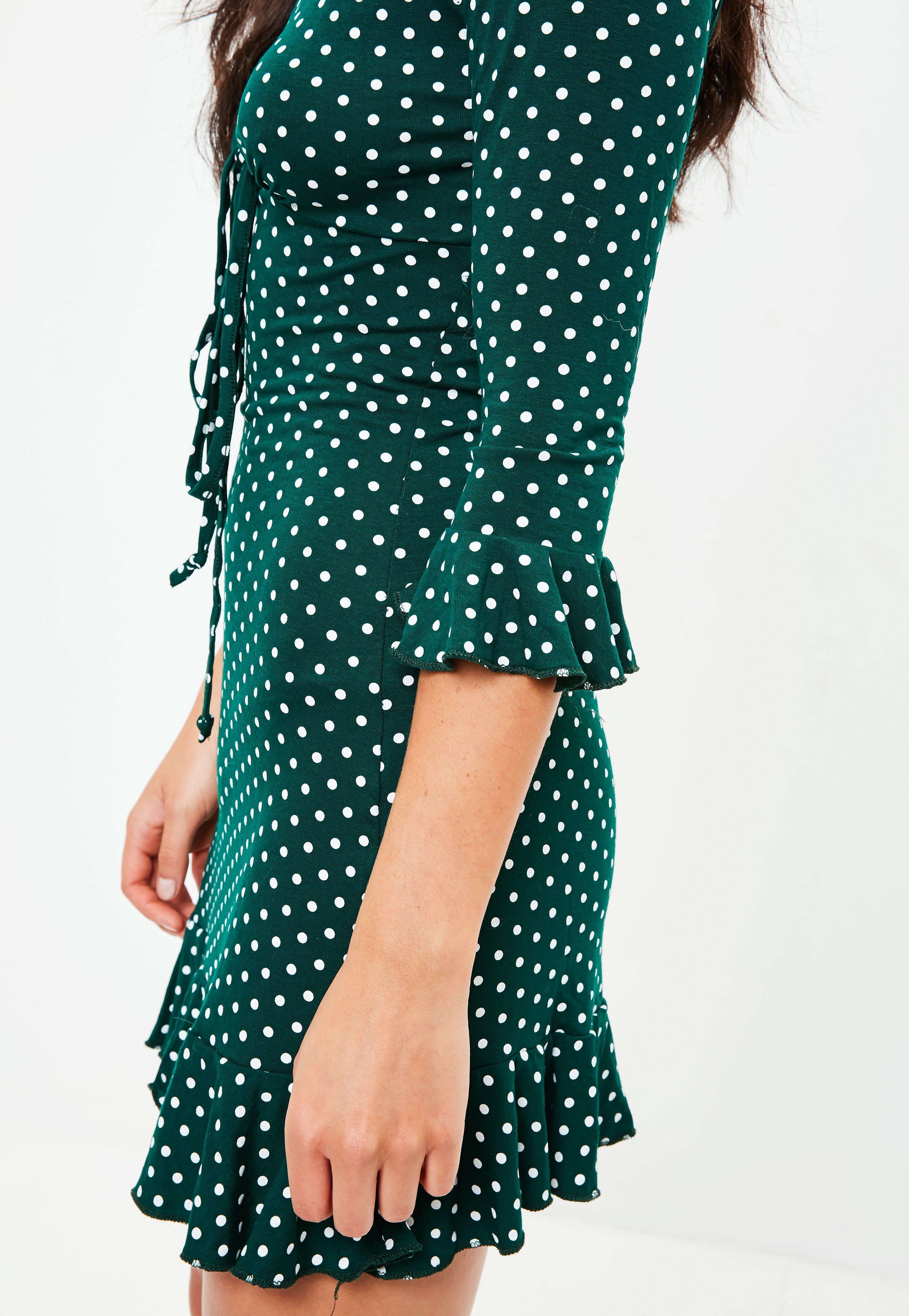 Lyst Missguided Green Polka Dot Frill Tea Dress in Green