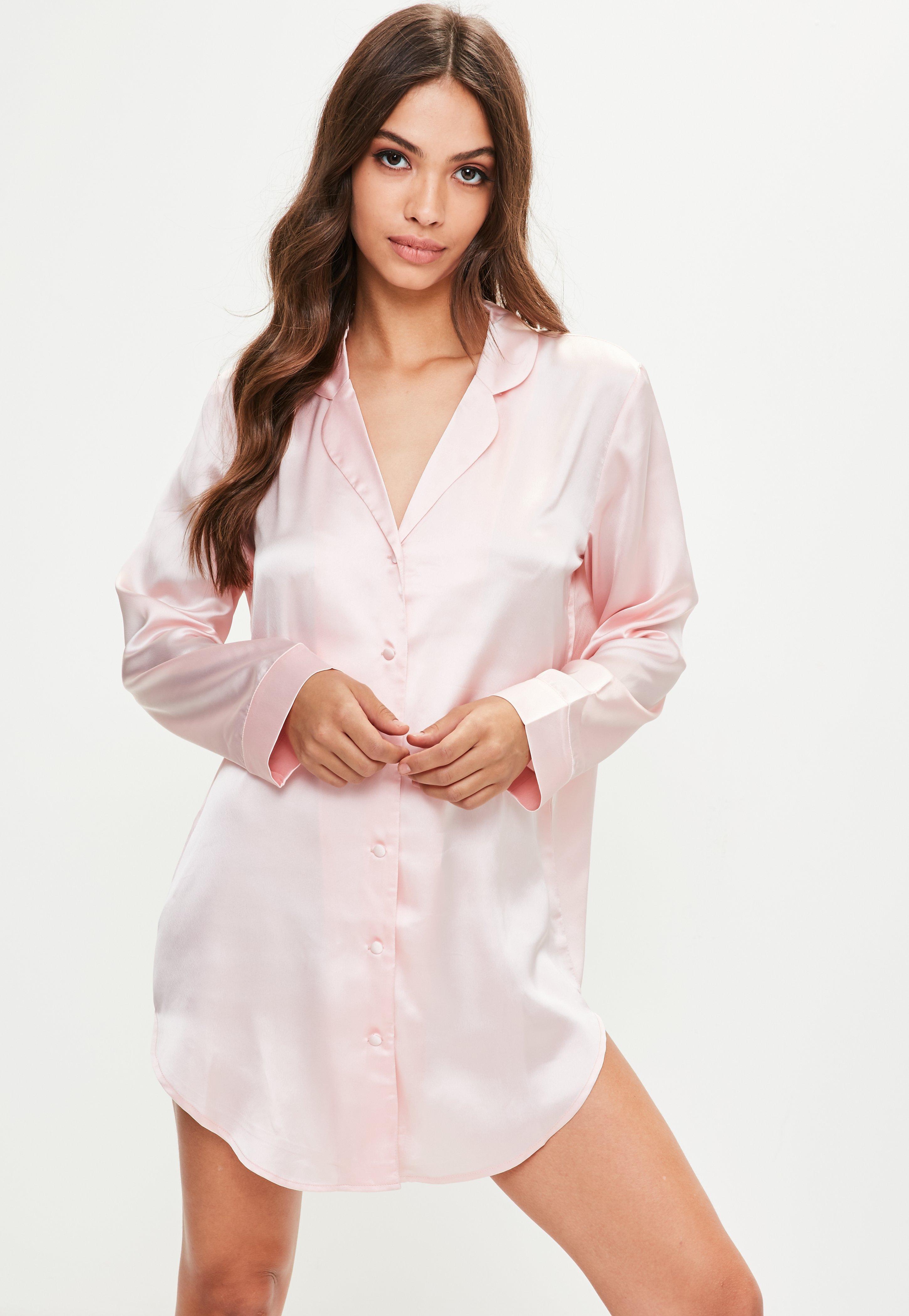 Lyst - Missguided Pink Embroidered Satin Night Shirt in Pink