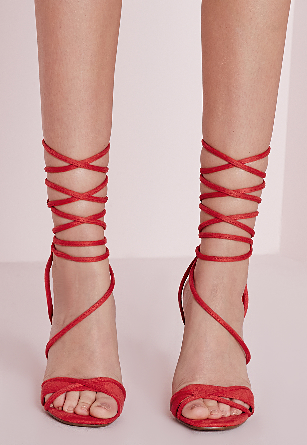 Lyst - Missguided Cross Lace Up Barely There Sandal Coral in Red