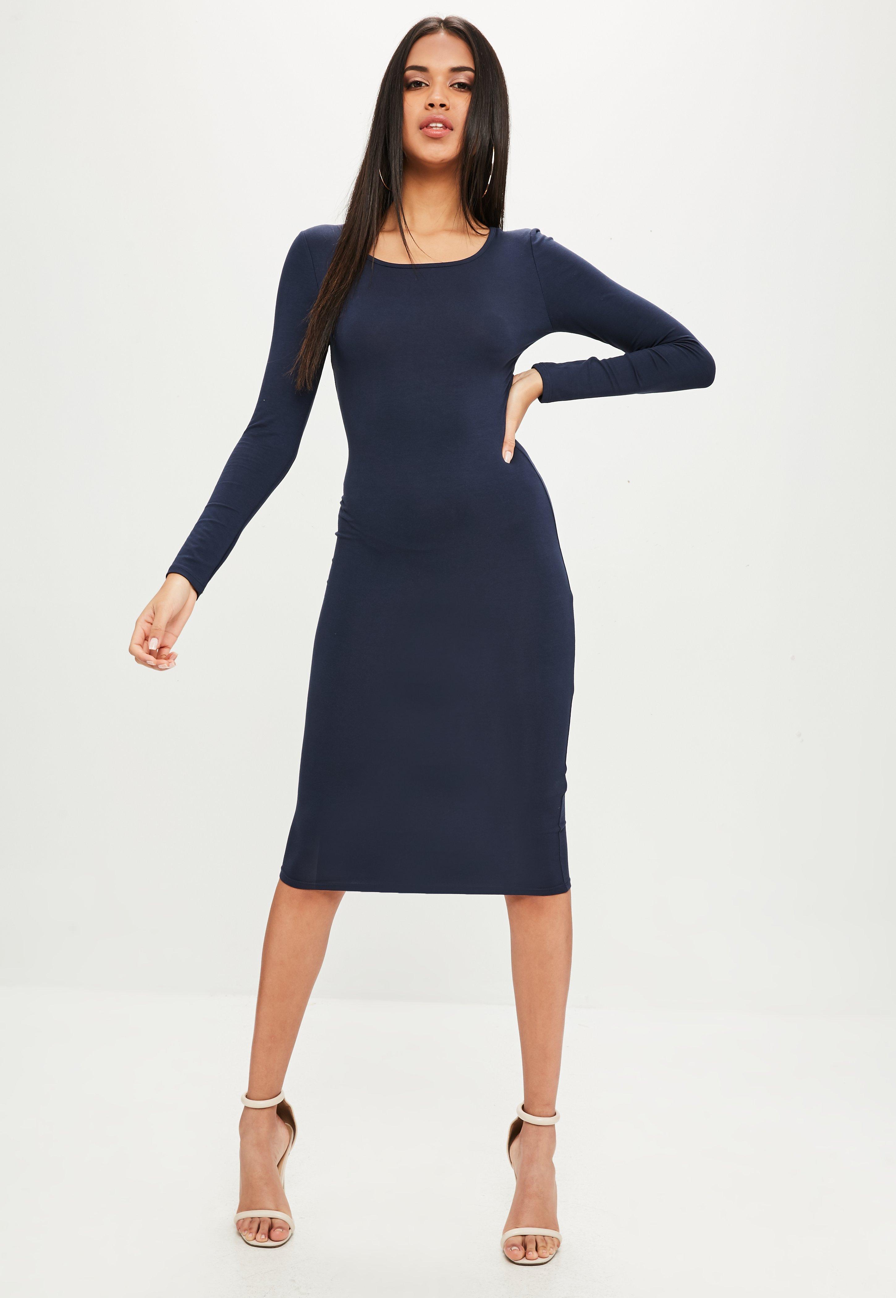 Lyst Missguided Navy Plain Midi Dress in Blue
