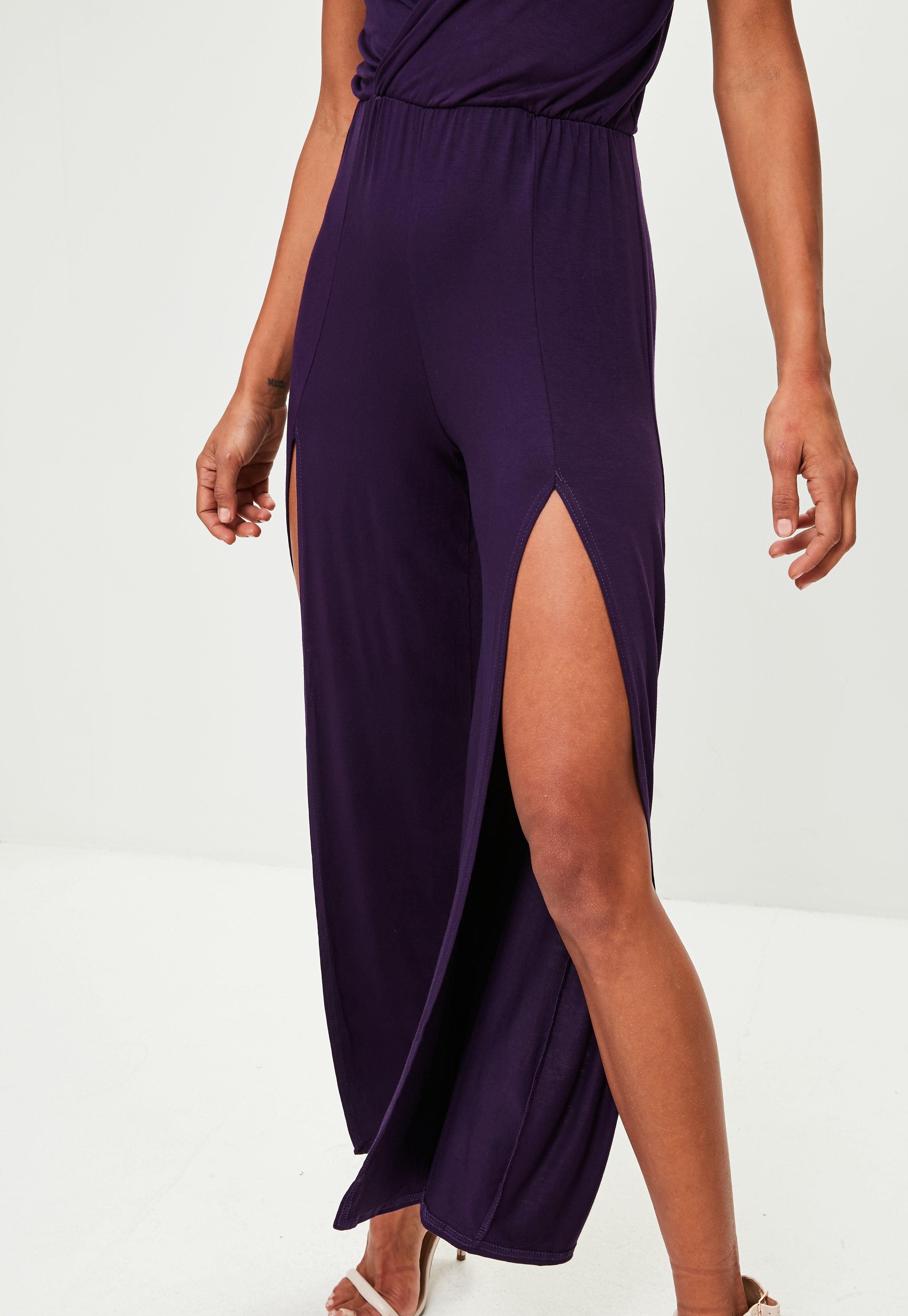 Lyst - Missguided Purple Jersey Wrap Wide Leg Jumpsuit in Purple