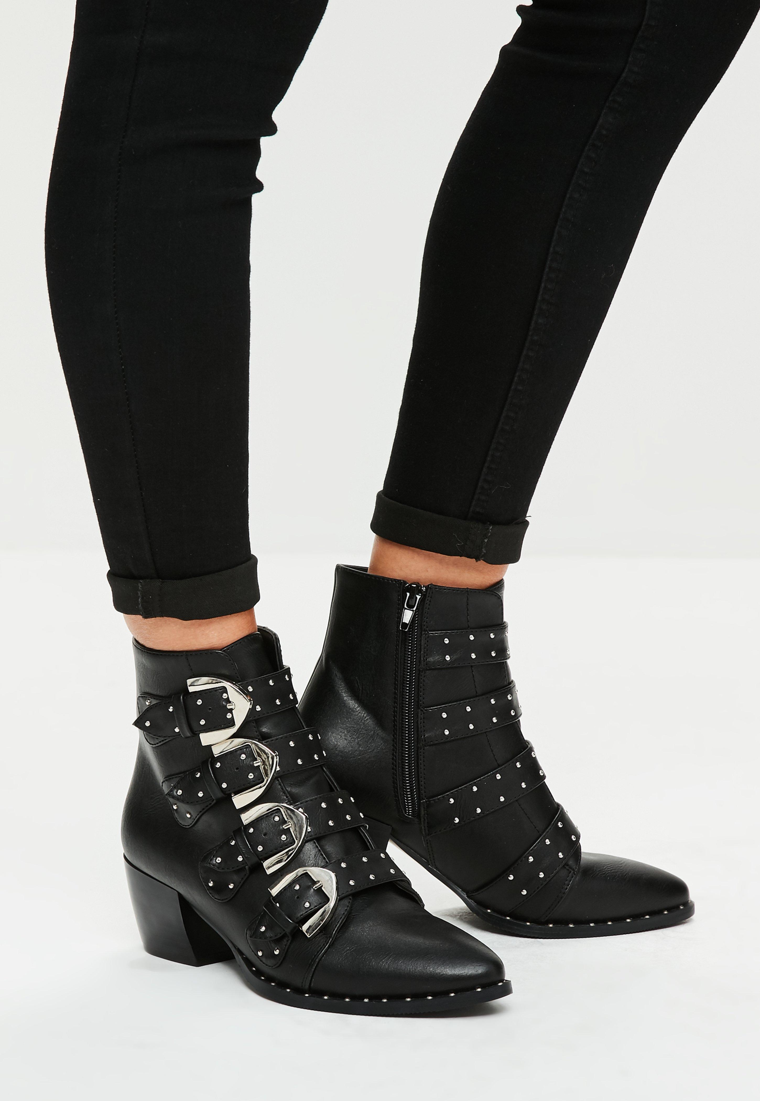 Missguided Black Four Buckle Ankle Boots - Lyst