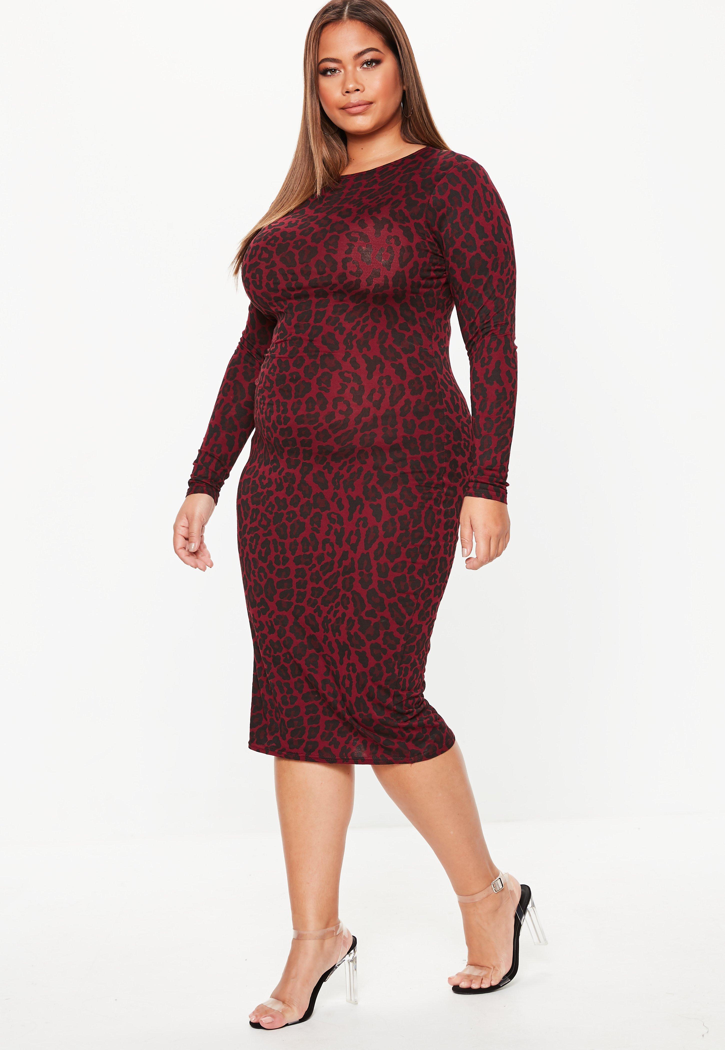 Lyst - Missguided Plus Size Red Leopard Print Midi Dress ...