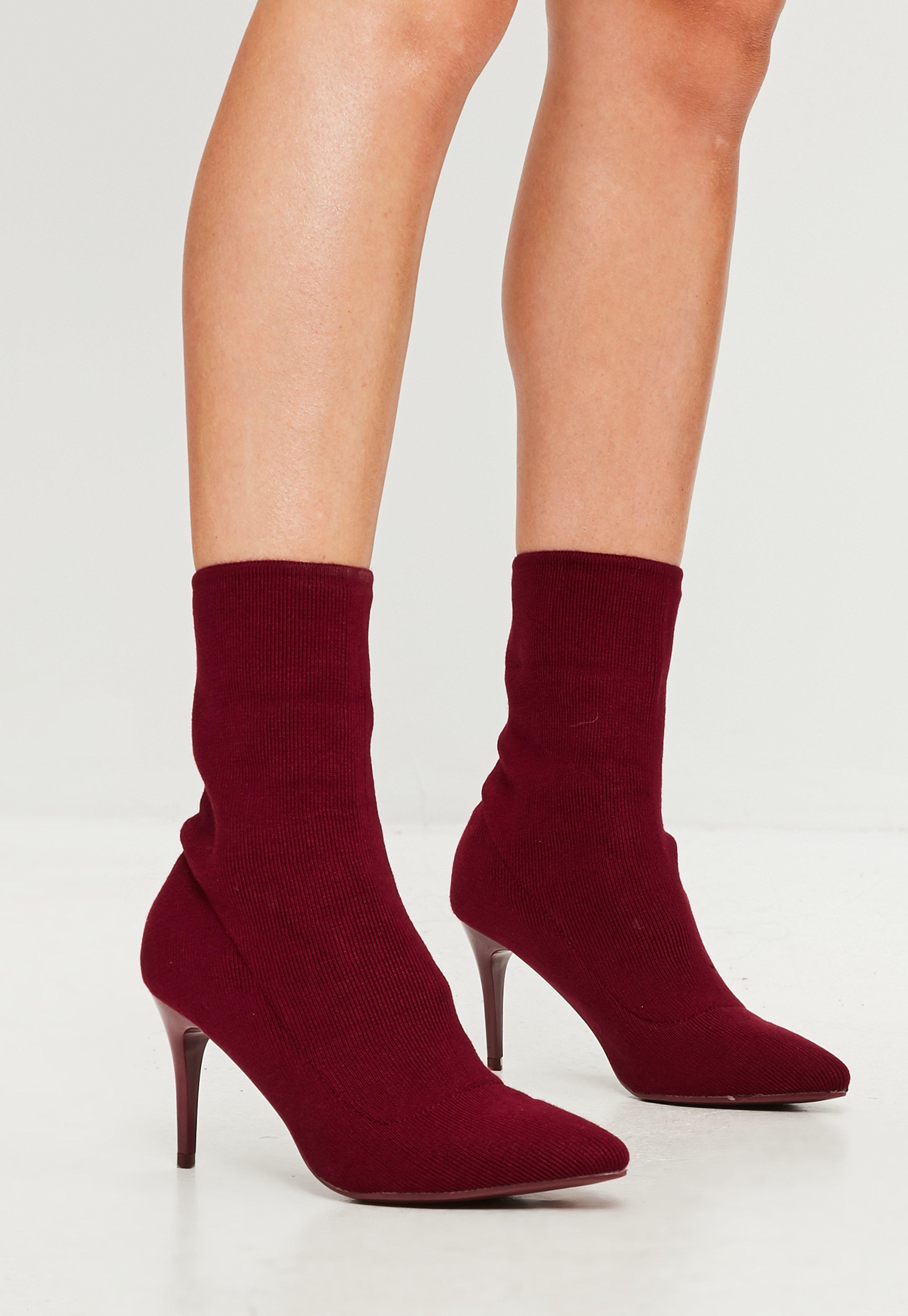 Lyst - Missguided Burgundy Ribbed Pointy Ankle Boots in Red